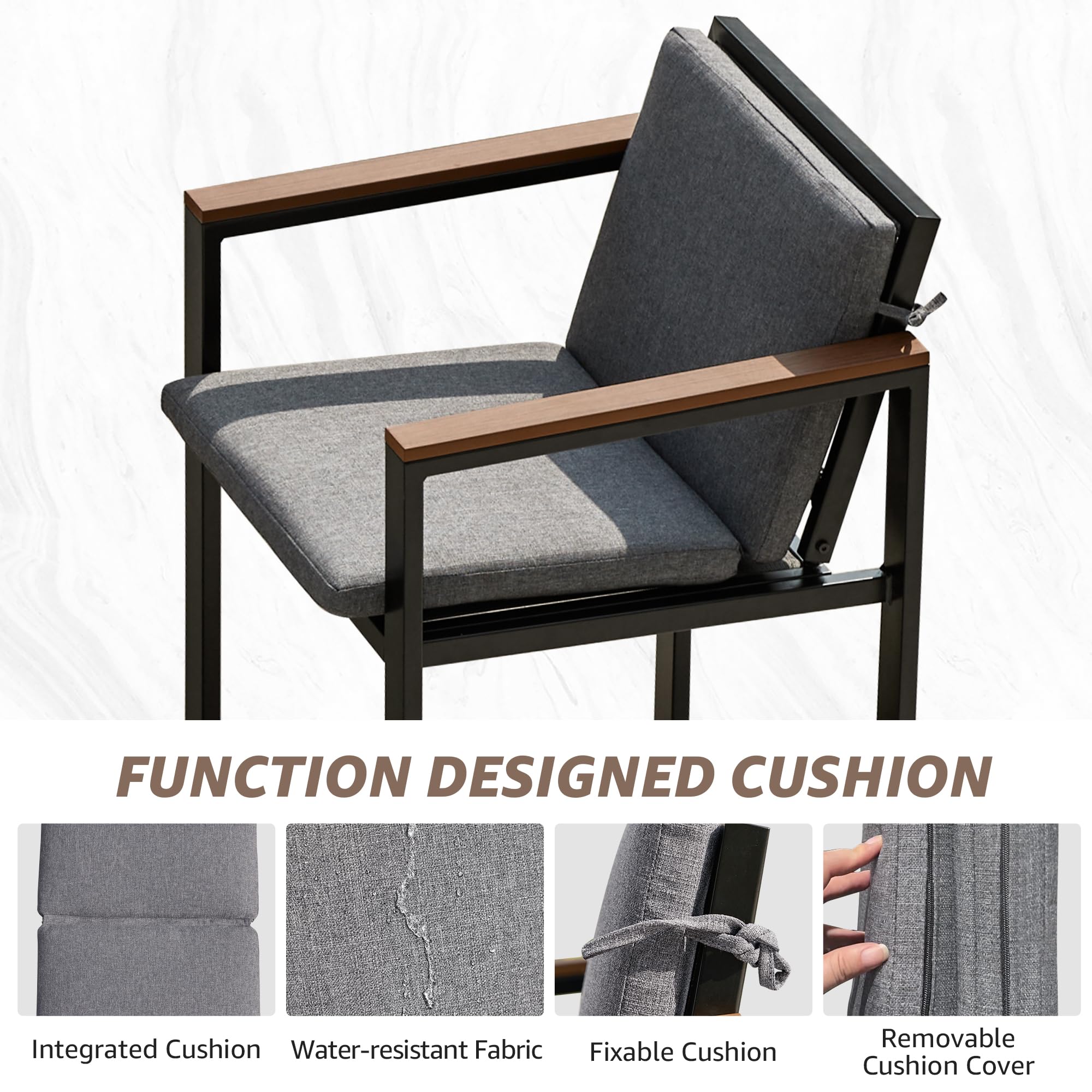 3-Piece Outdoor Bar Table and Chairs Set with Removable Cushions
