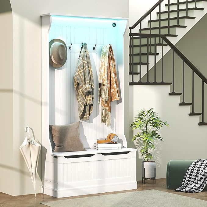 3-in-1 Hall Tree with LED Lights and Shoe Storage Bench