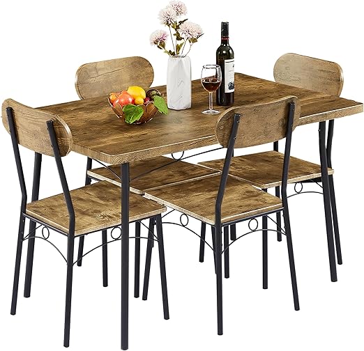 5-Piece Dining Table Set for 4 with Wooden Chairs