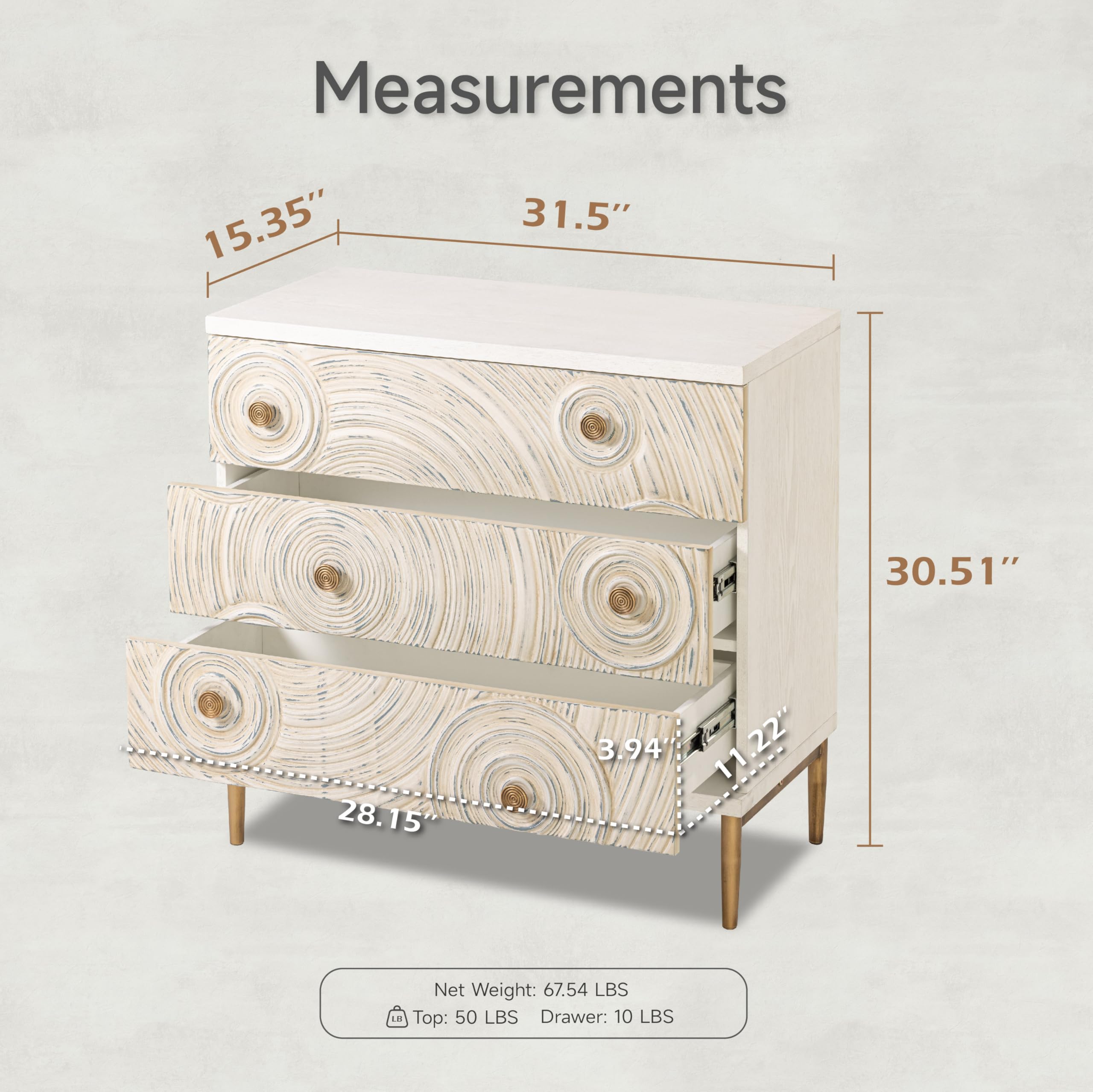 3 Drawer Dresser with Ring Motif