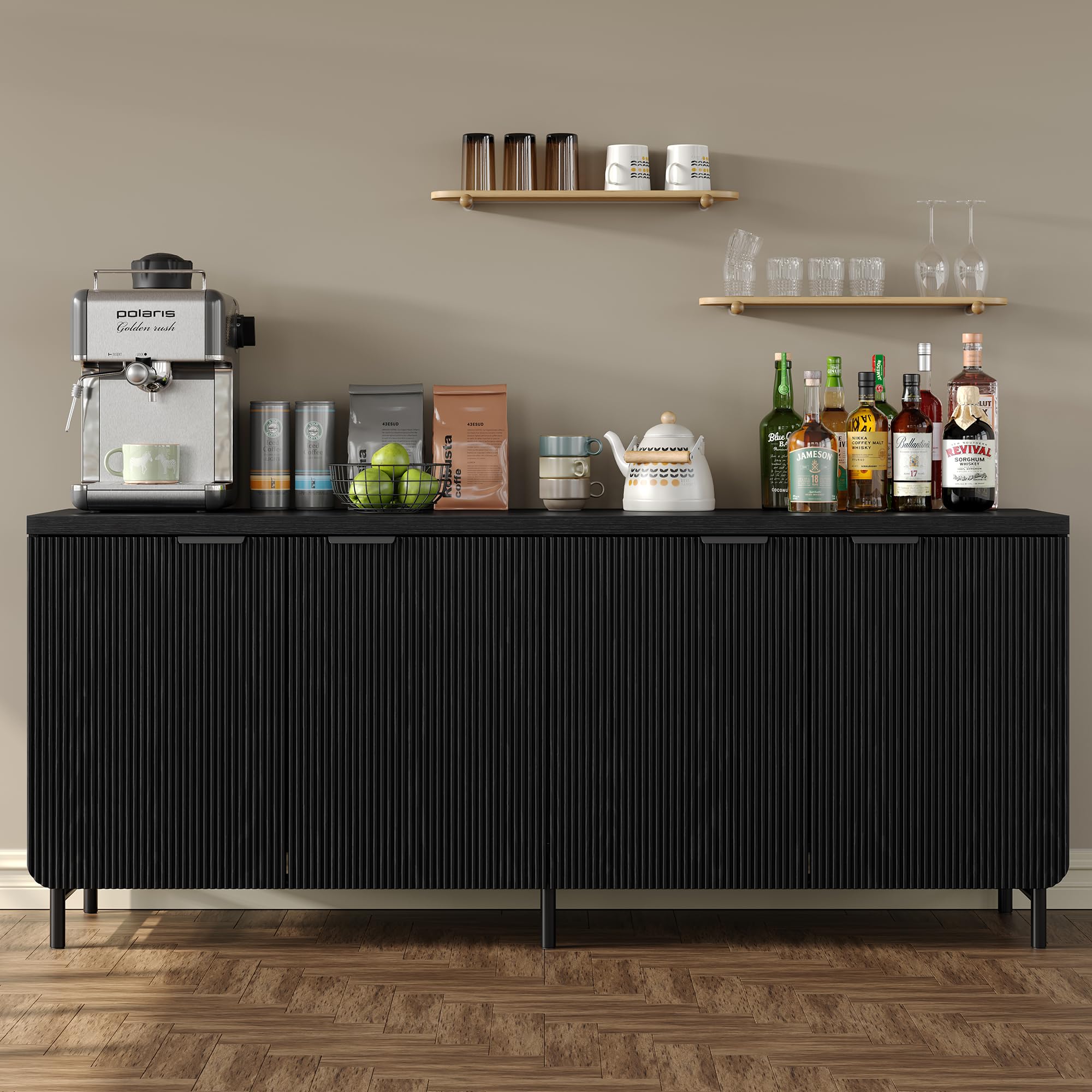 66.2" Fluted Buffet Cabinet with 4 Doors and Shelves
