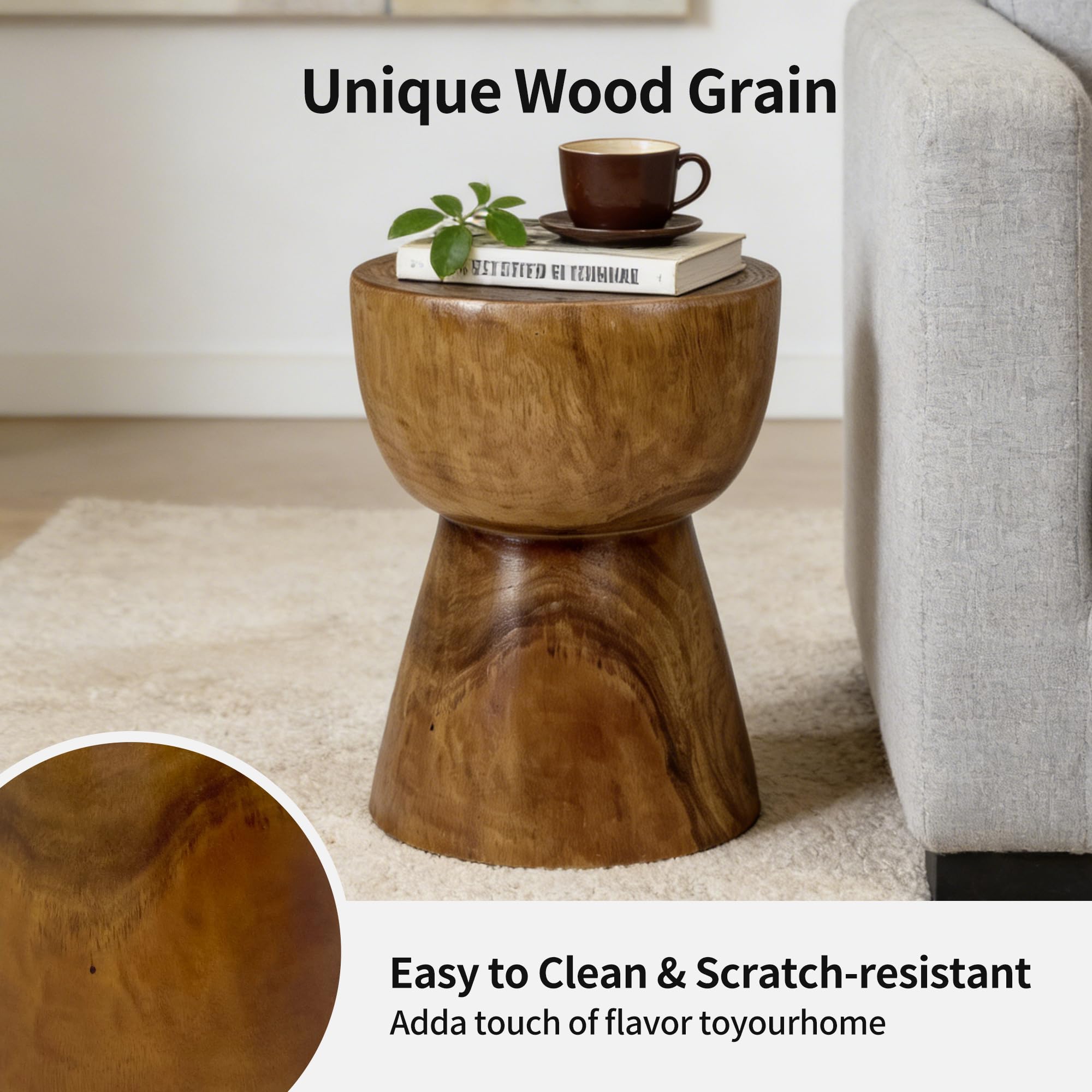 Handcrafted Solid Wood Drum End Table