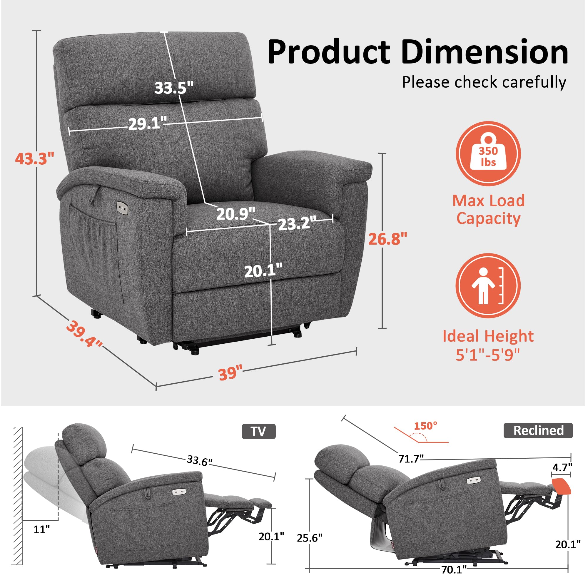 Power Lift Recliner Chair with Massage and Dual Heating