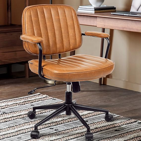 Mid Century Office Desk Chair with Wheels and Arms