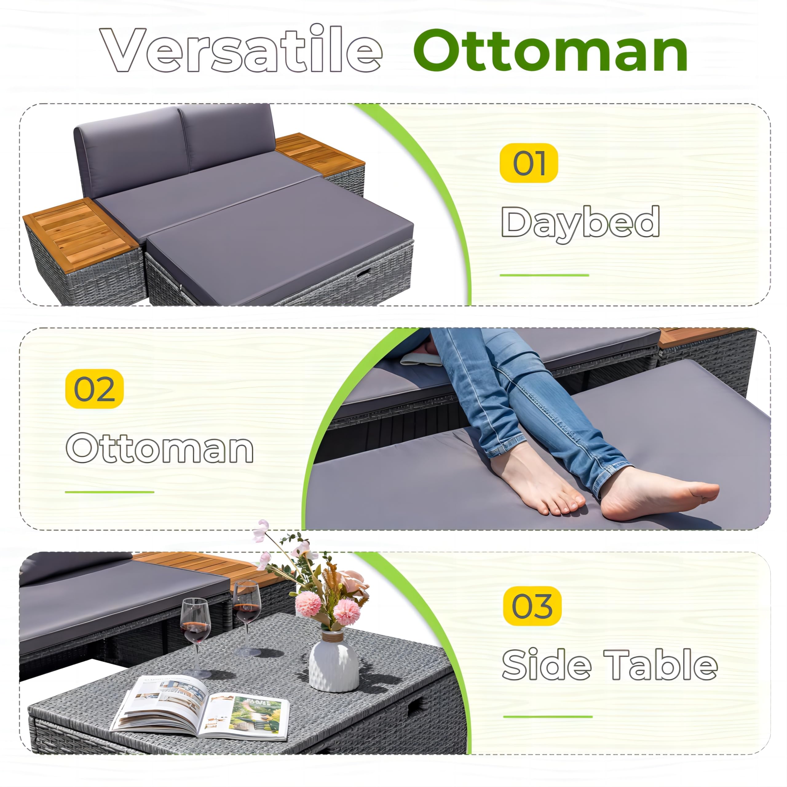 Outdoor Daybed Set with Storage Bench and Side Tables