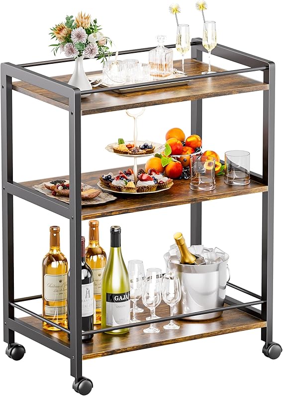 3-Tier Rolling Bar Cart with Wheels
