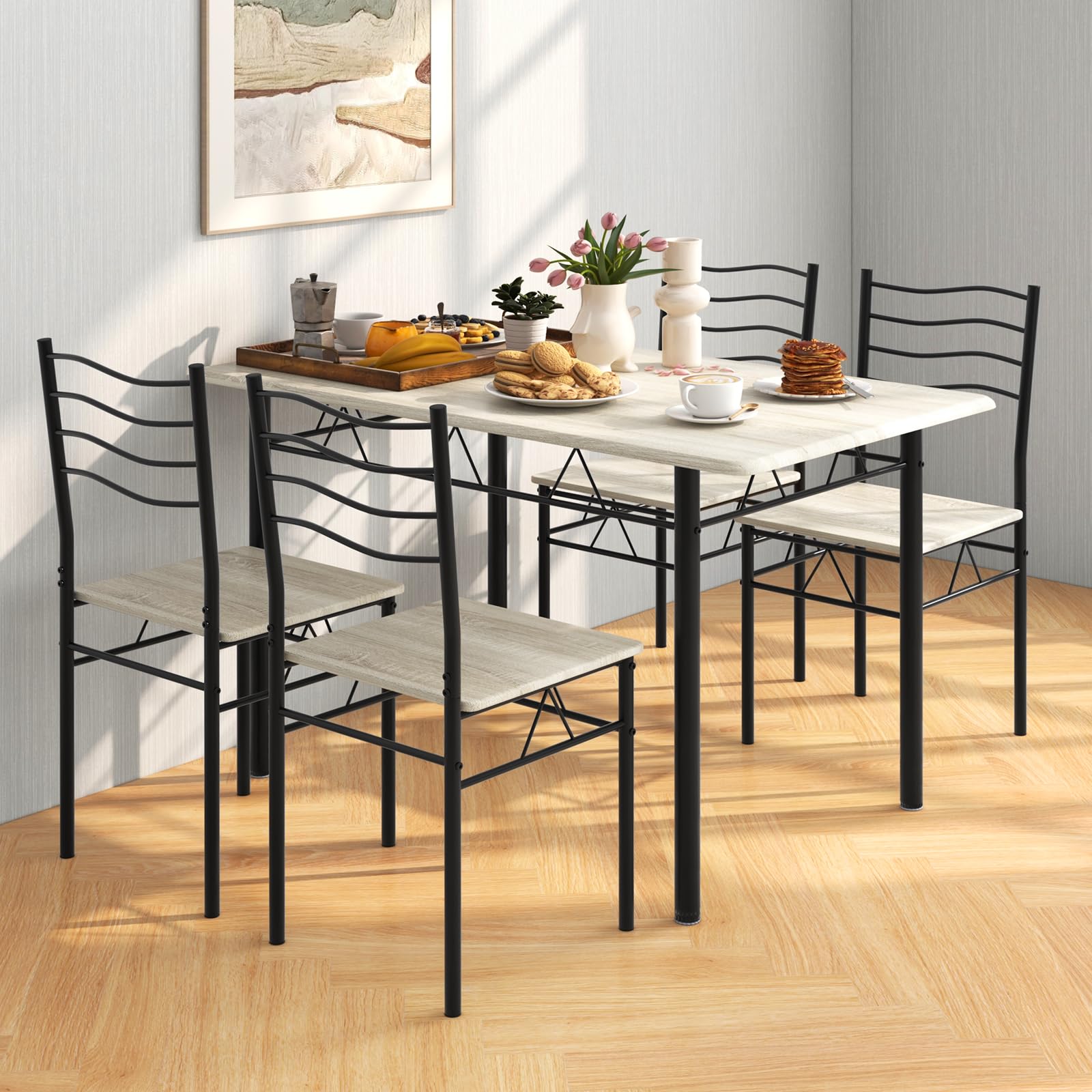 5-Piece Dining Table Set with 4 Chairs