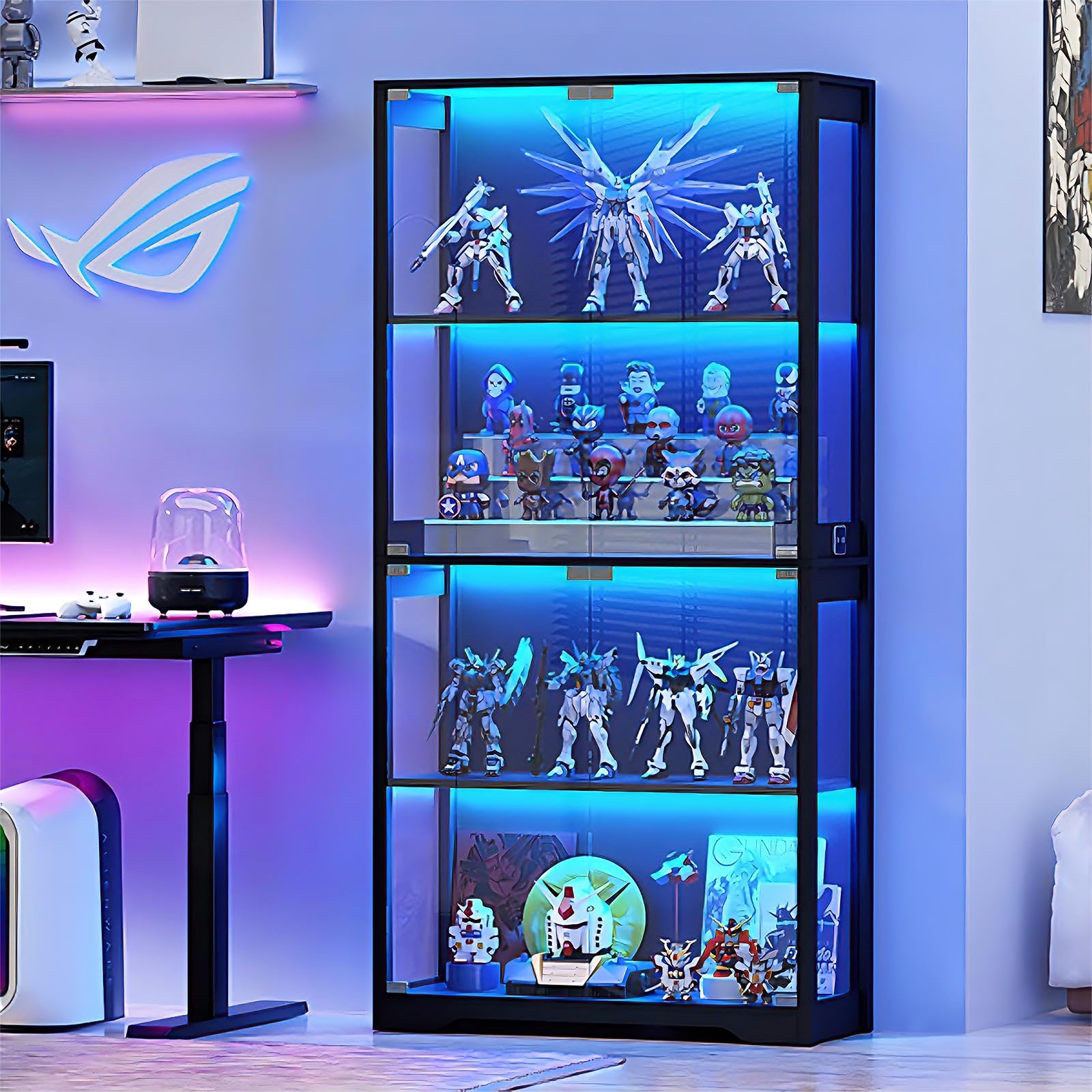 4-Tier Glass Display Cabinet with LED Lights