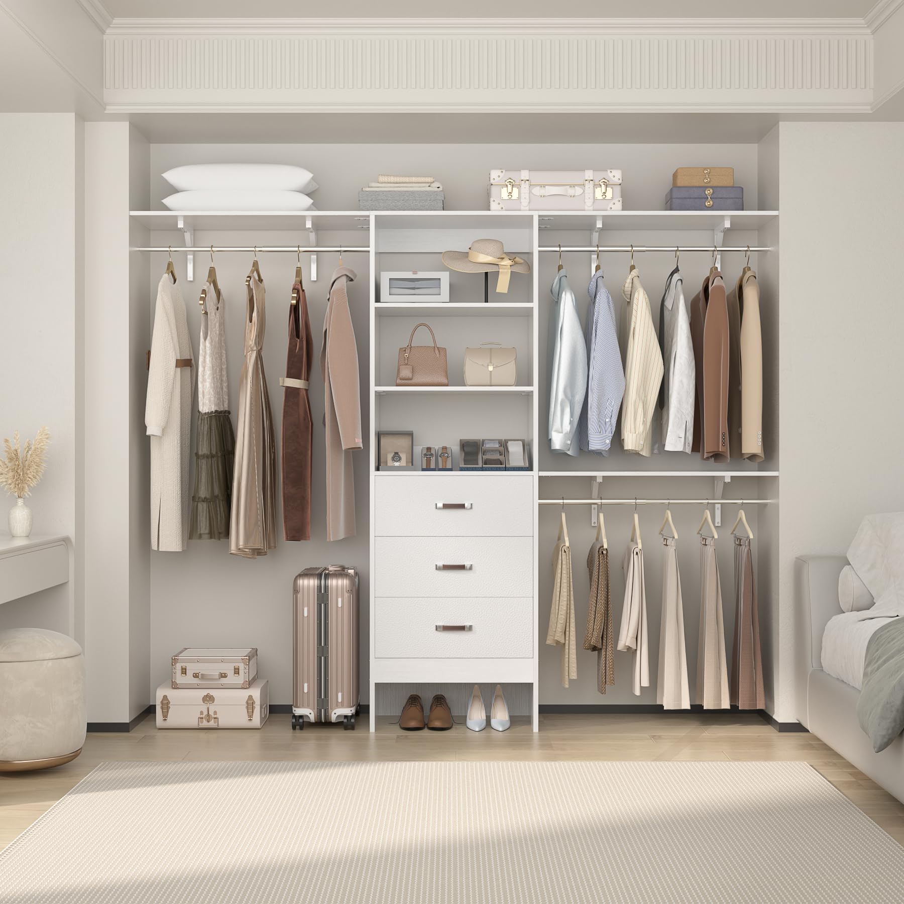 8FT Wood Closet Organizer System with Drawer