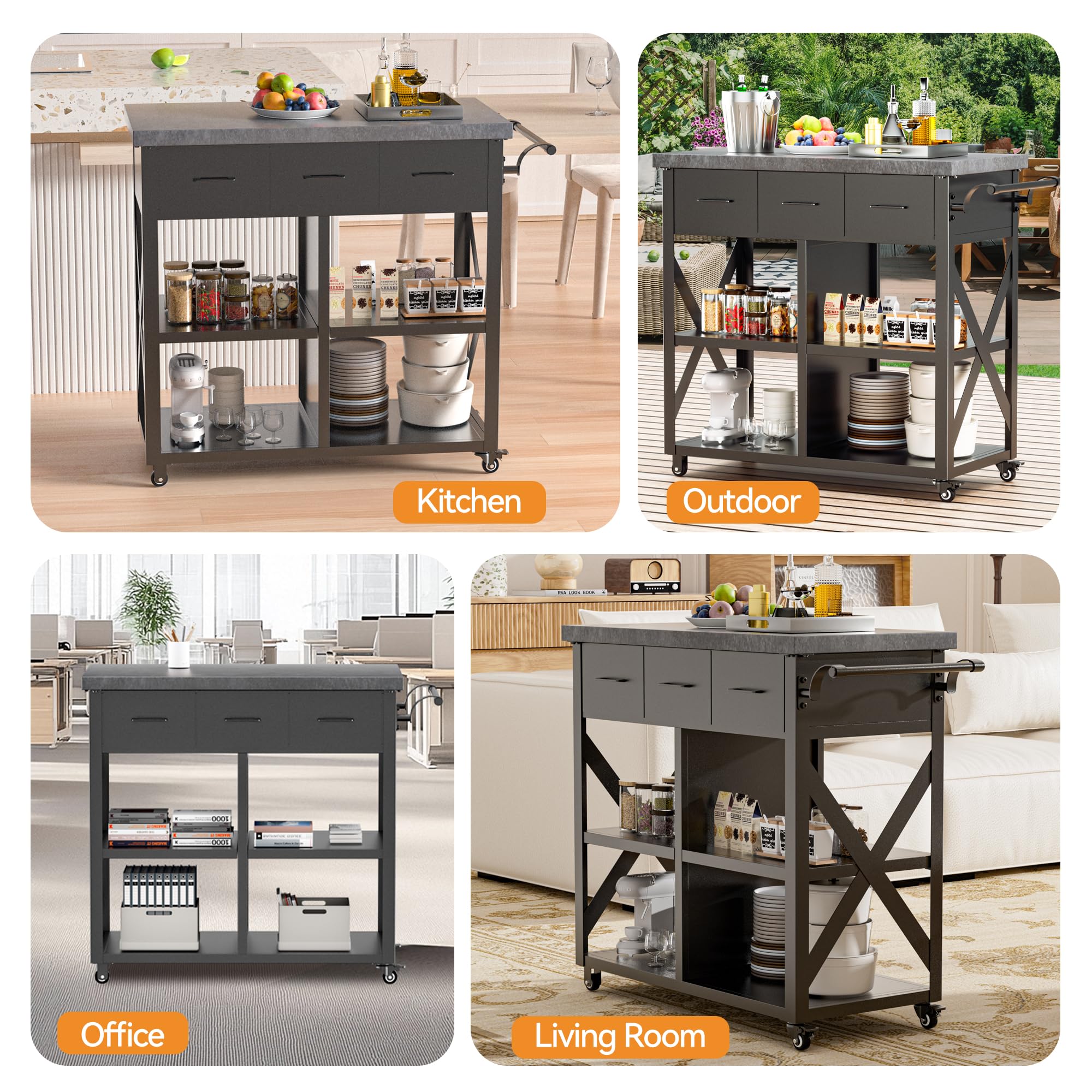 39" Outdoor Grill Table with 3 Drawers and Marble-Textured Top