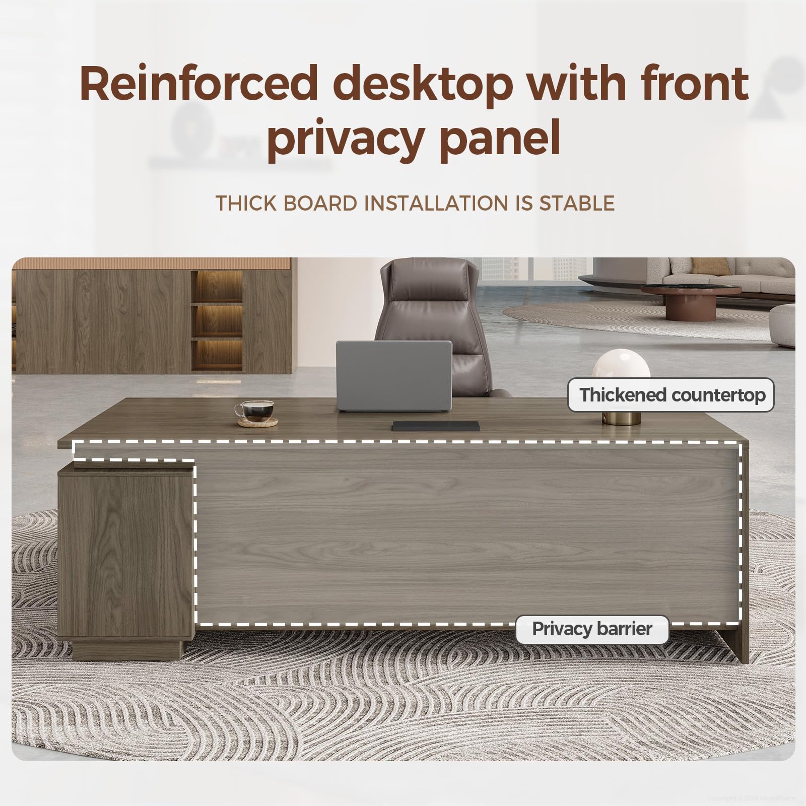 L-Shaped Executive Desk with Lockable Drawers - 63 Inch