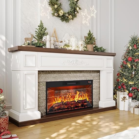 60" Electric Fireplace TV Stand with Mantel