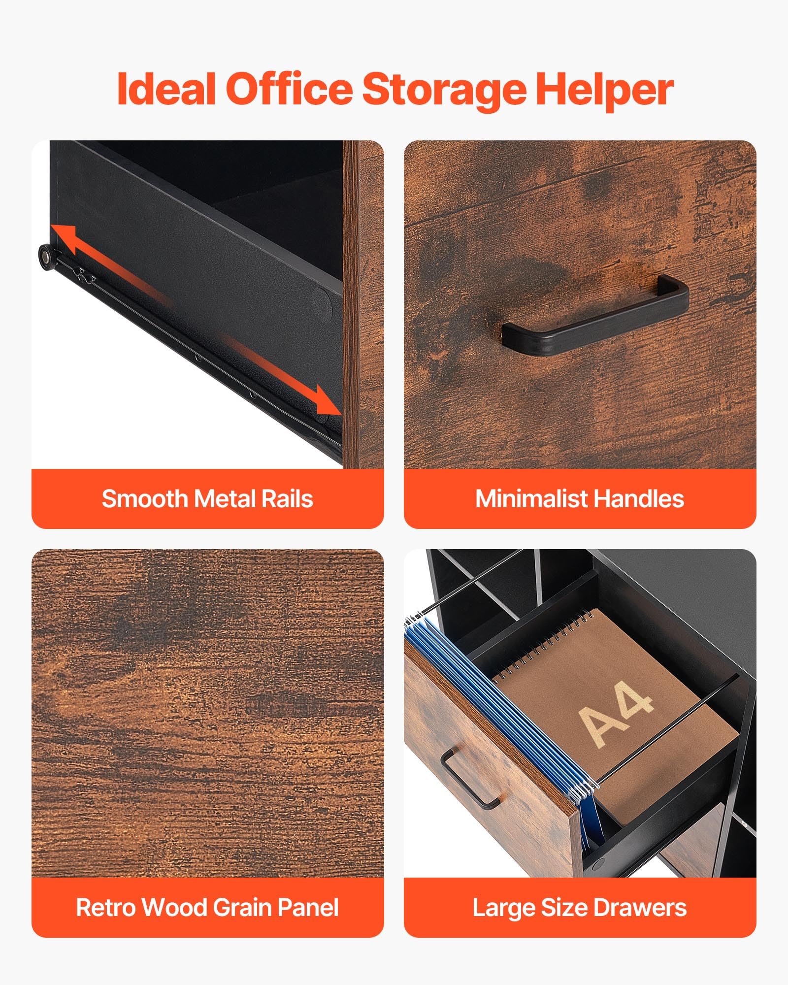2 Drawer Mobile File Cabinet with Open Shelves