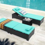 Patio PE Wicker Chaise Lounge Set with Table - Green