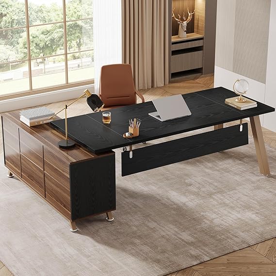78.7-Inch L-Shaped Executive Desk with Storage Cabinet