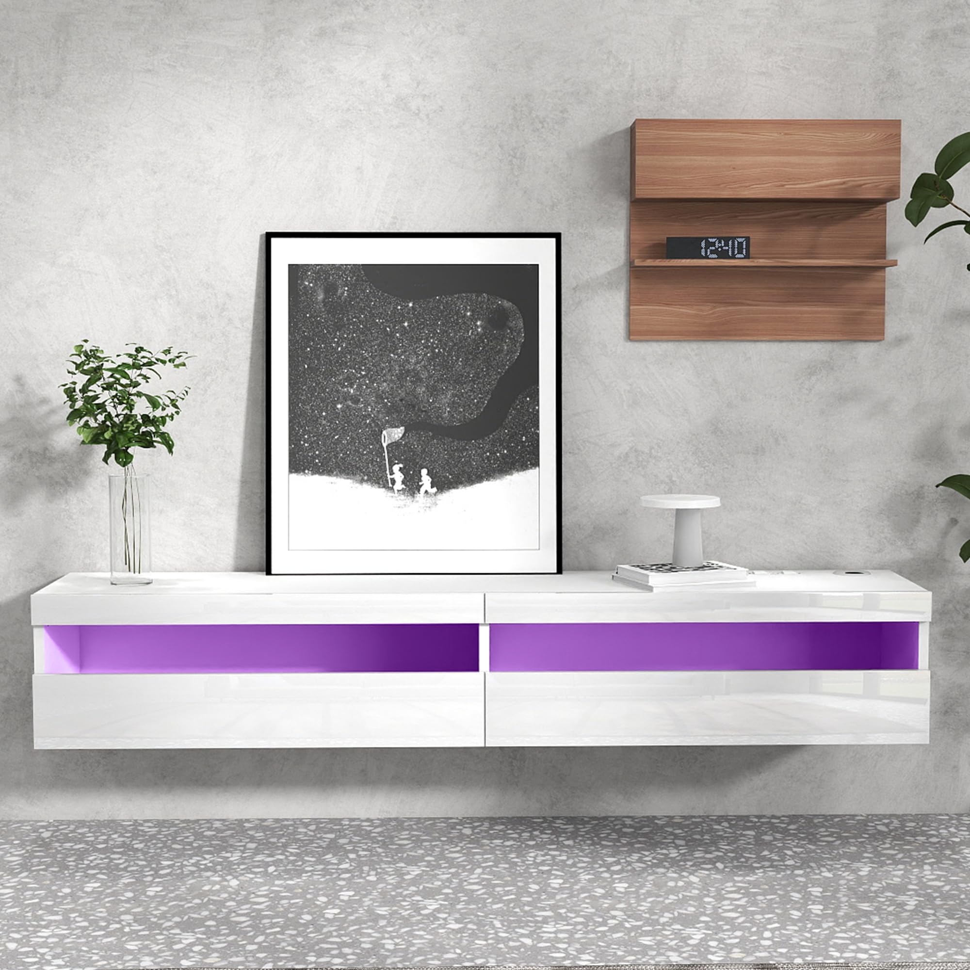 71" Floating TV Stand with LED Lights and Power Outlet