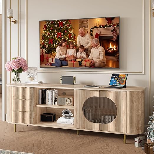 TV Stand for 65 Inch TV with Storage Cabinets and Sliding Barn Doors