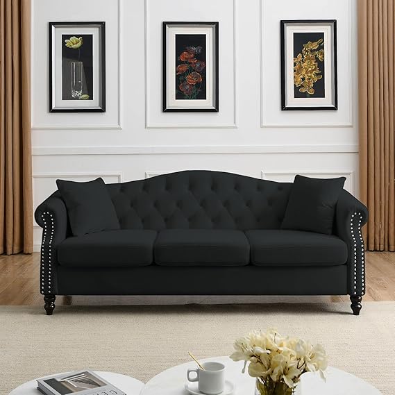 Velvet Chesterfield Sofa 3 Seater White