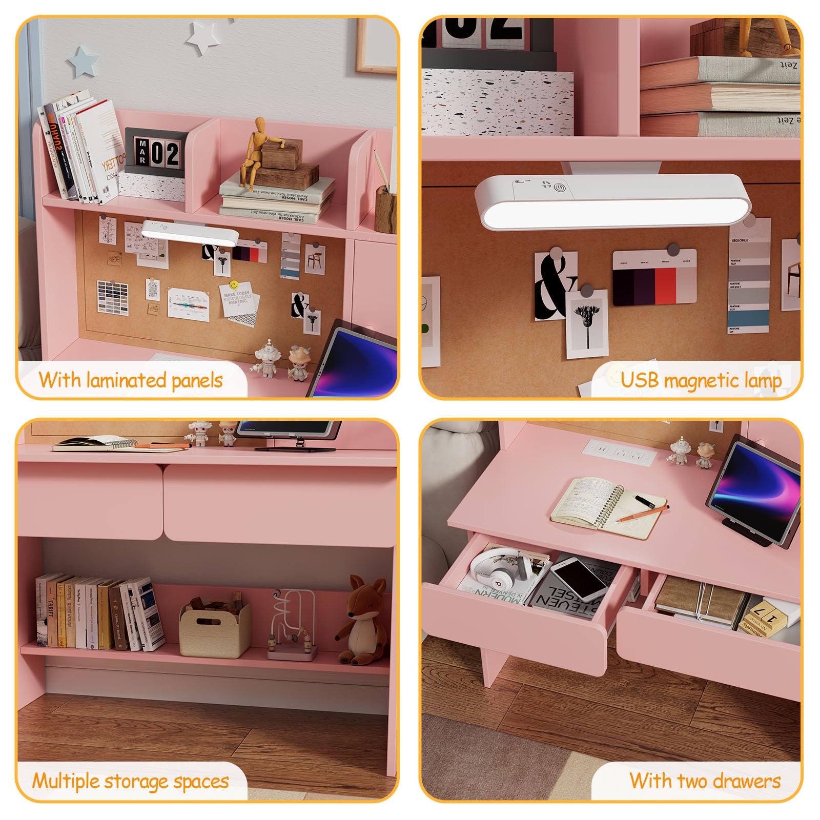 Kids Study Desk and Chair Set with LED Light