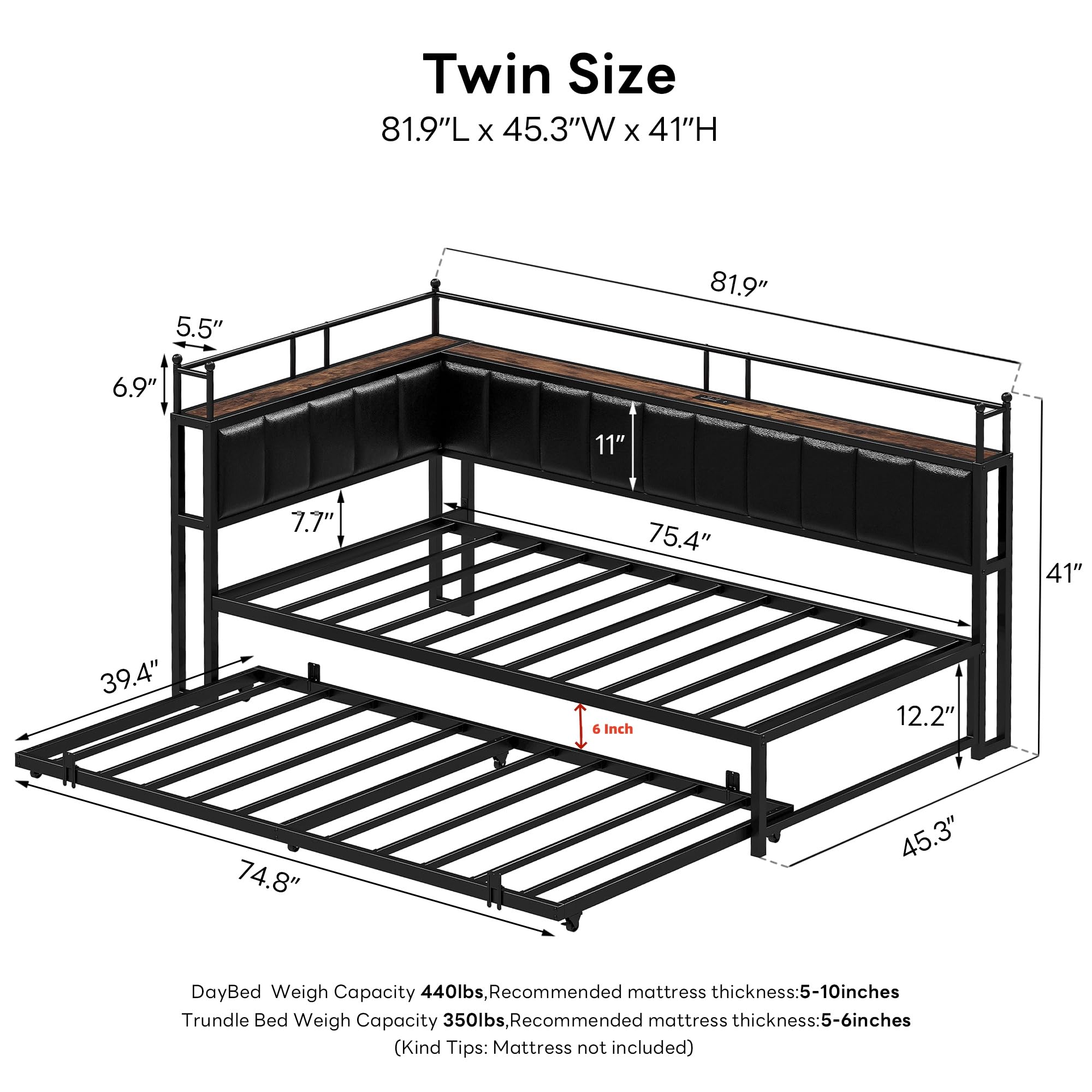 Daybed with Trundle and Bedside Storage