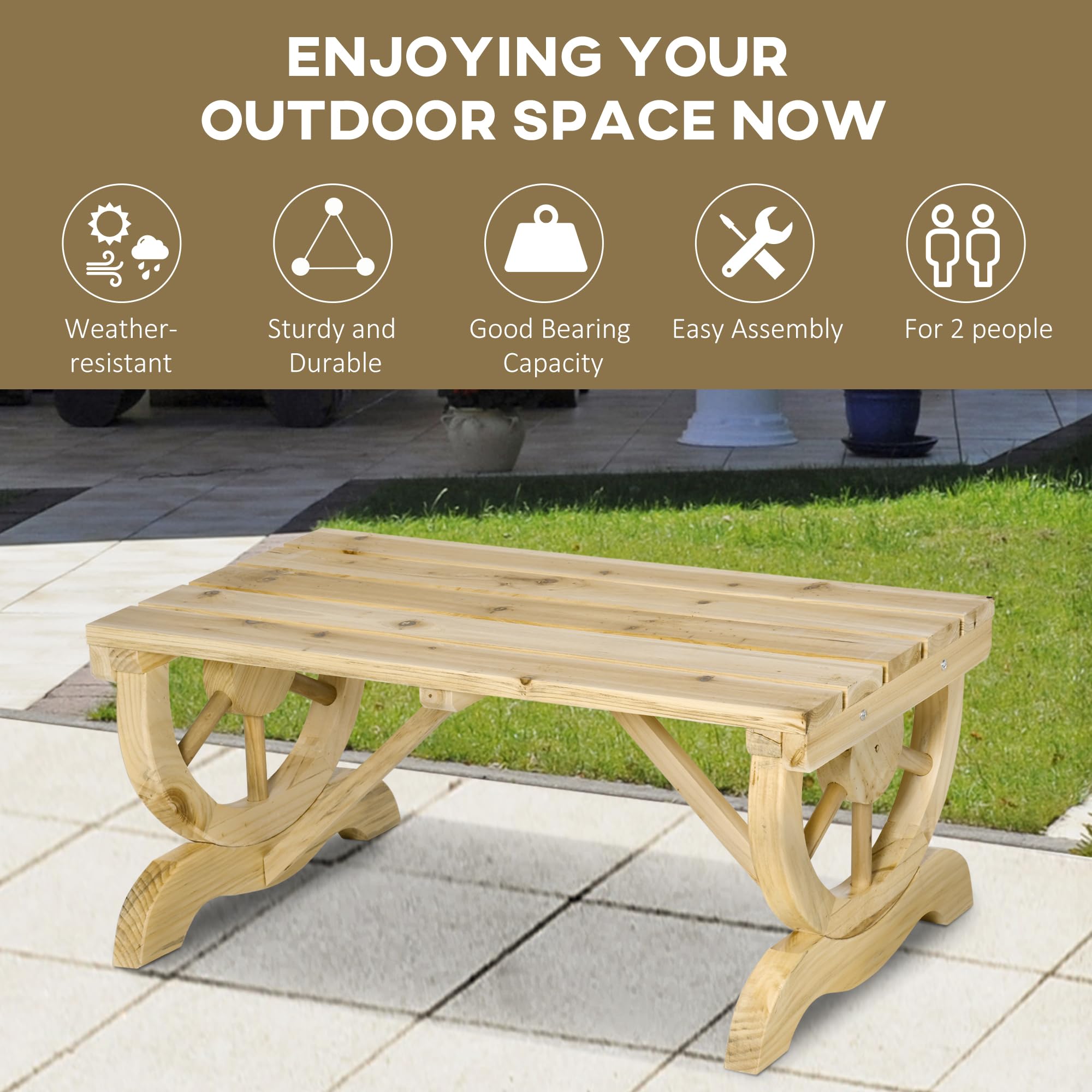 2-Person Wooden Wagon Wheel Garden Bench
