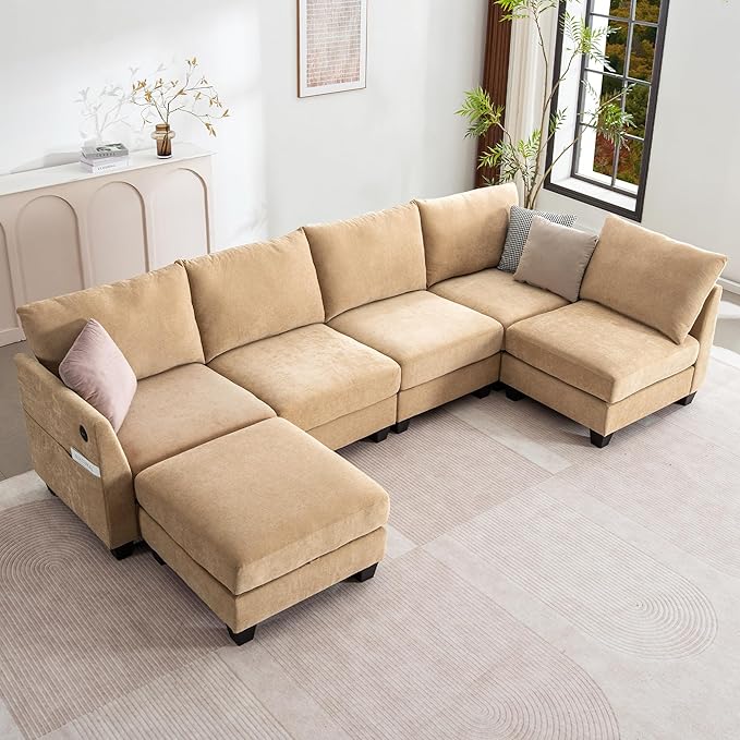 124" Modular U-Shaped Sectional Sofa with Storage Ottoman