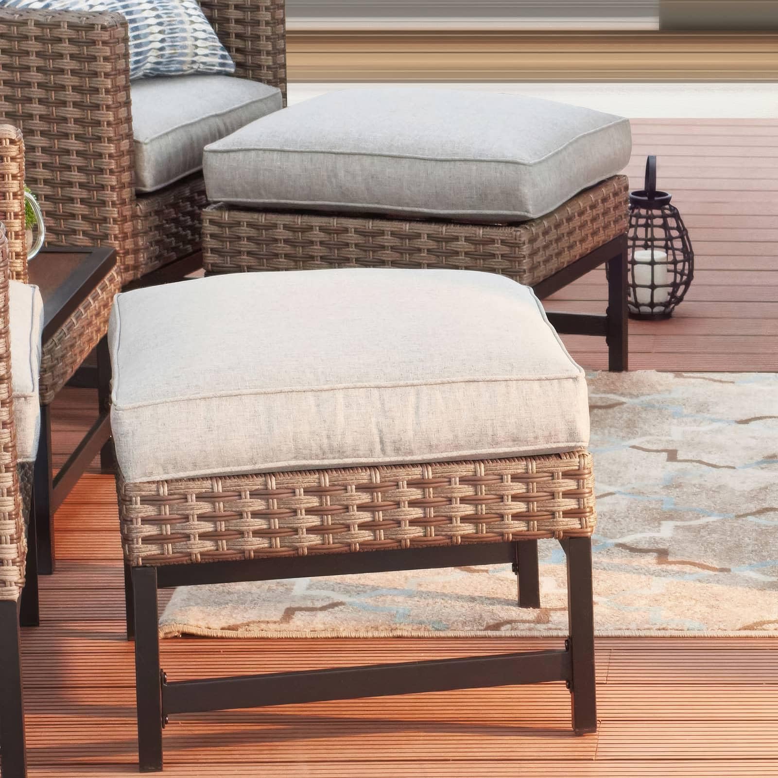 Wicker Patio Ottomans Set of 2 with Cushions