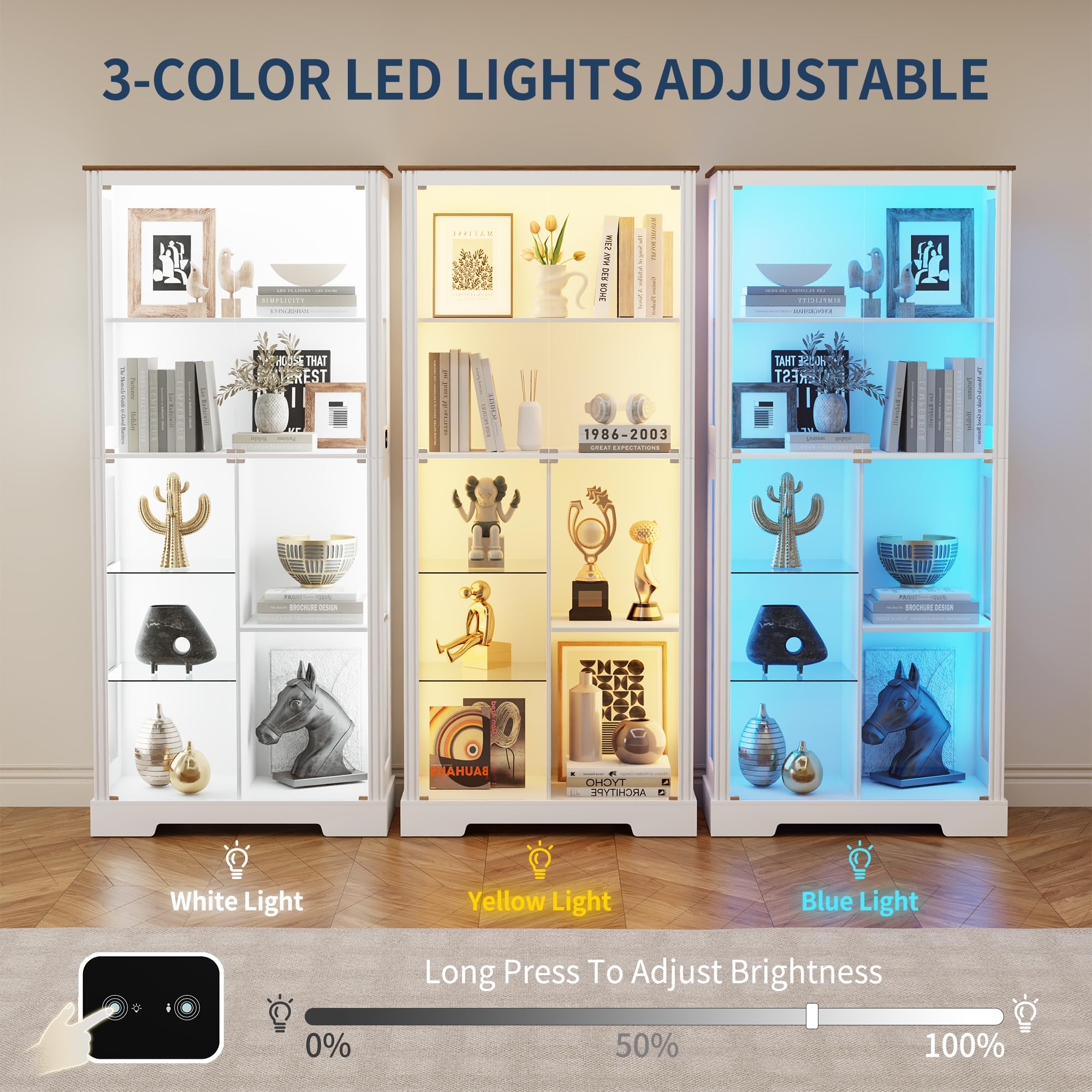 LED Display Cabinet with Glass Doors and Adjustable Shelves
