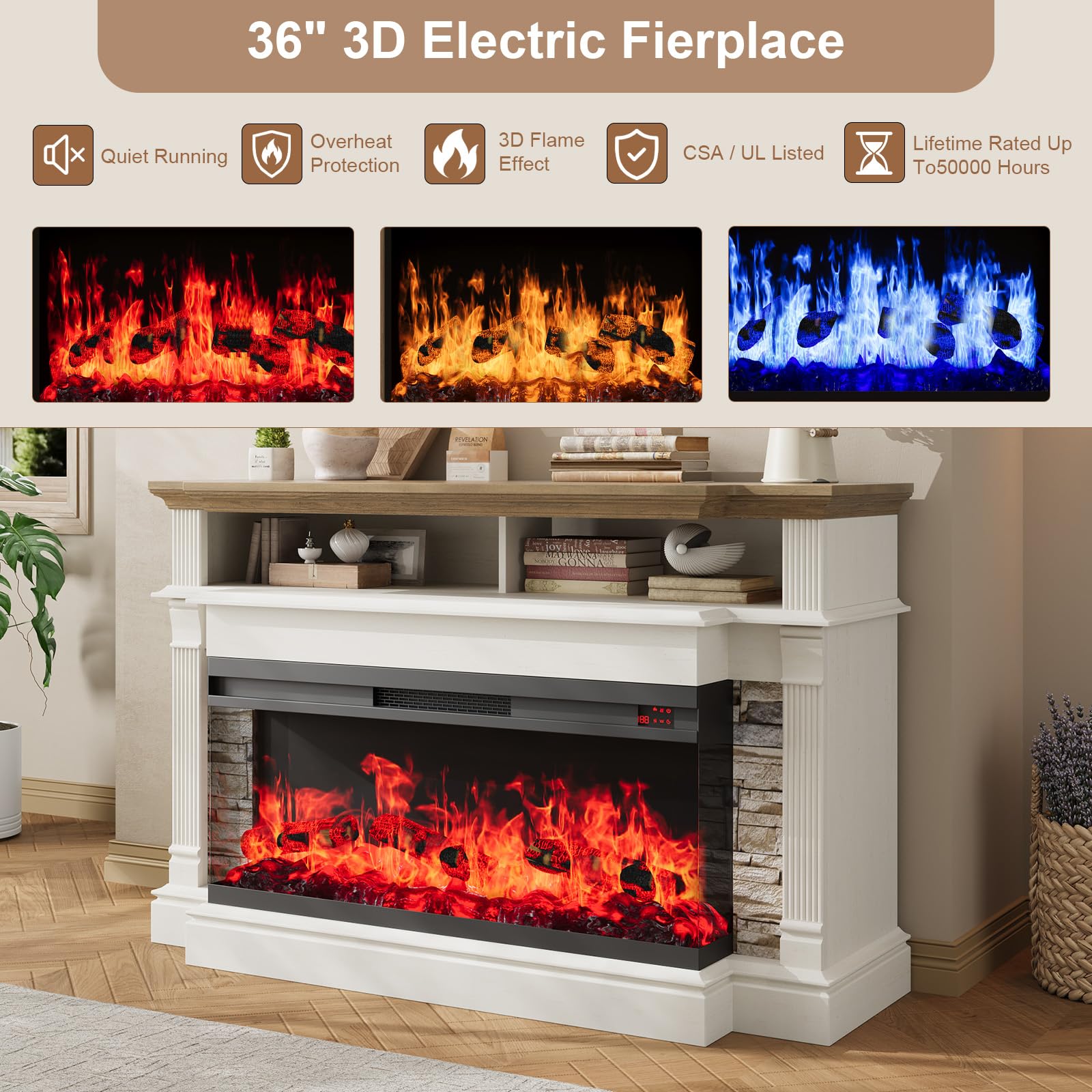 Fireplace TV Stand for TVs up to 65 Inches with Electric Fireplace