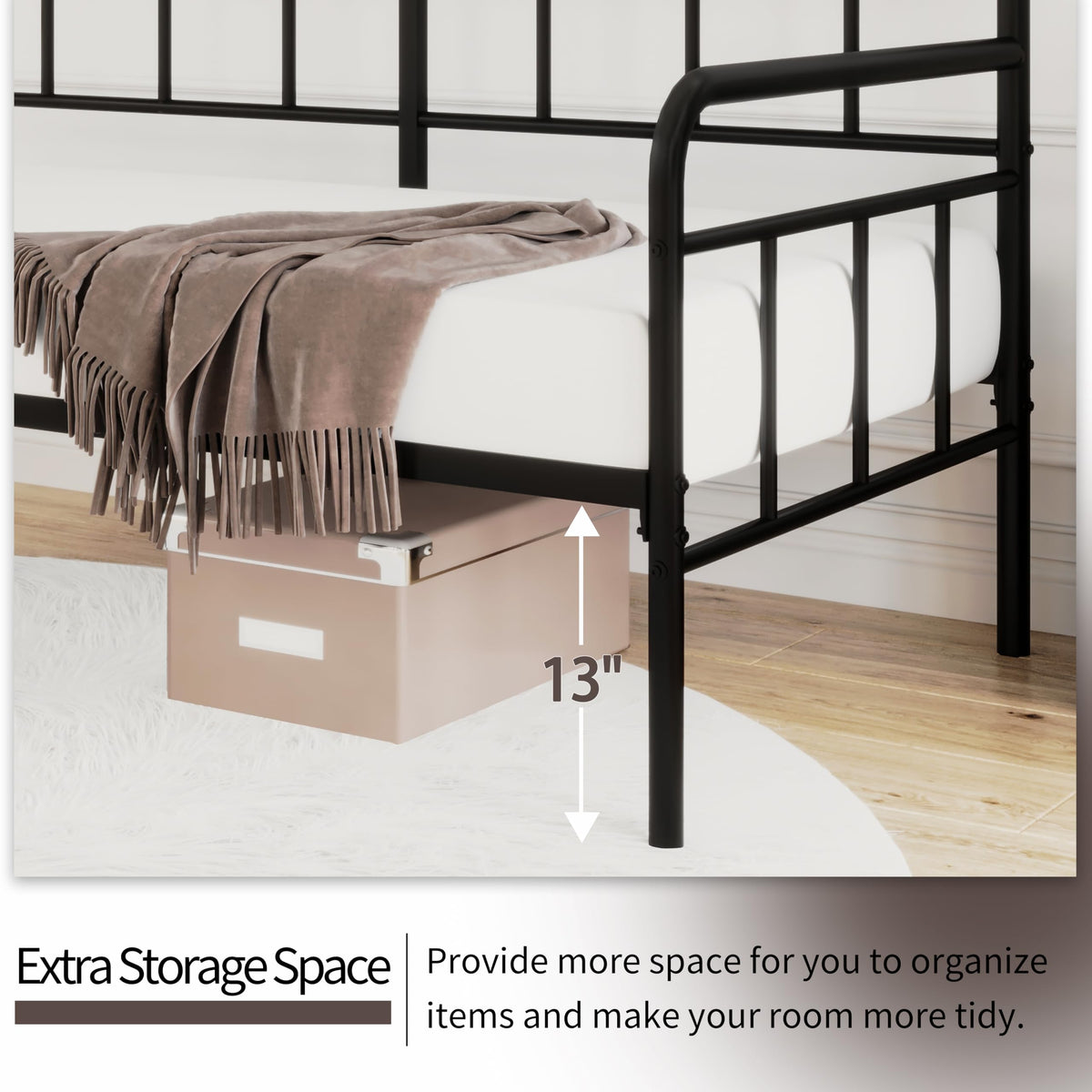 Metal Twin Daybed with Modern Headboard and Steel Slats