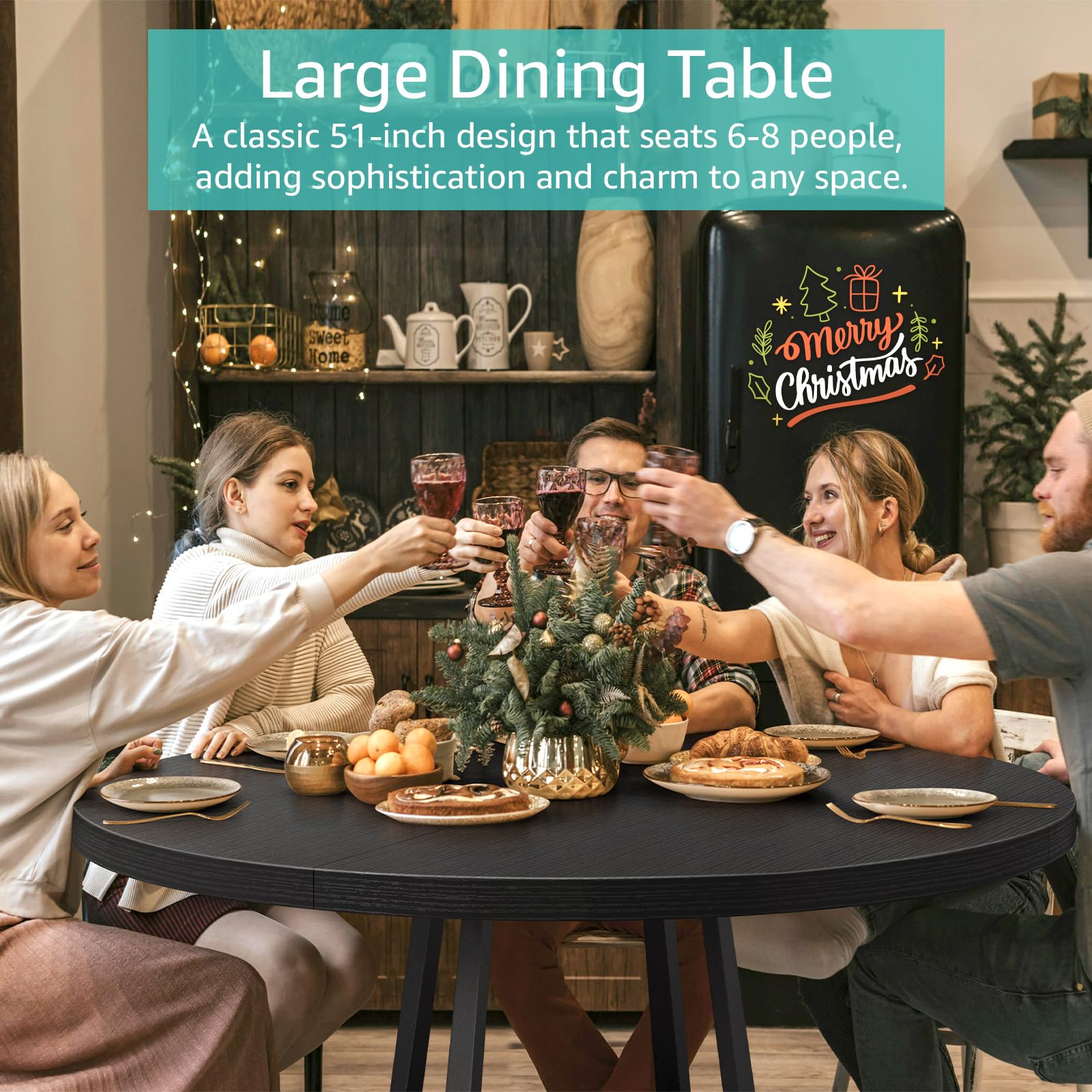 51 Inch Round Dining Table for 6