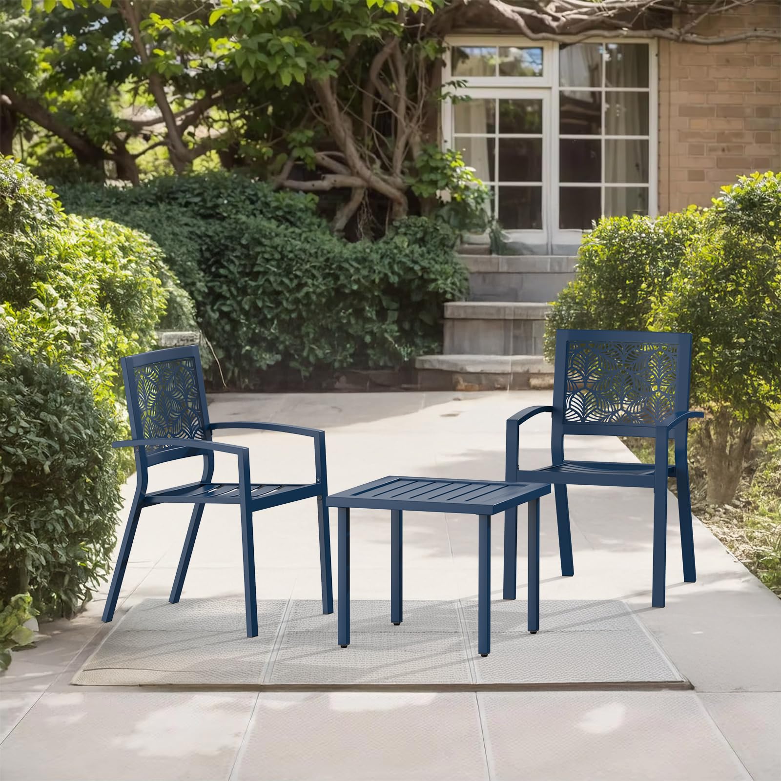 Outdoor Bistro Set for 2 with Stackable Chairs and Coffee Table