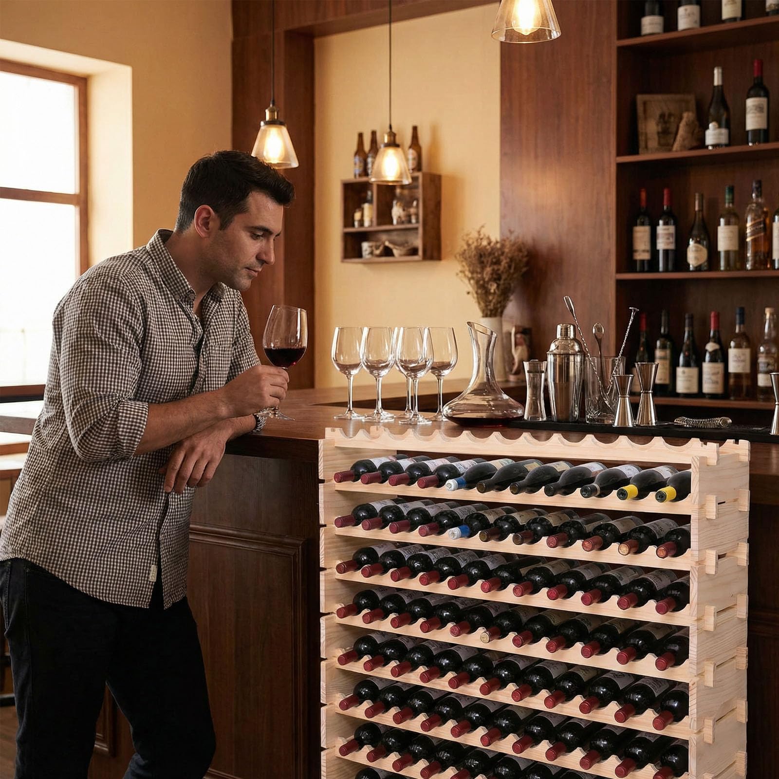 144-Bottle Pine Wood Wine Rack