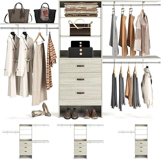 8FT Walk-In Closet Organizer System with Shelving Towers and Drawers