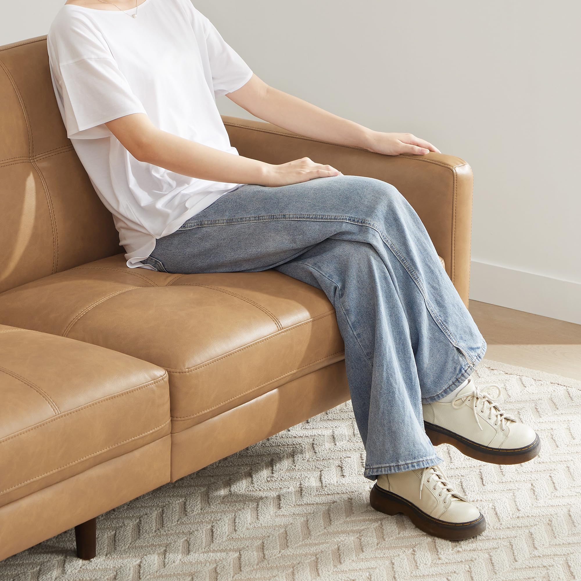 Mid-Century Faux Leather Sofa 73" Brown