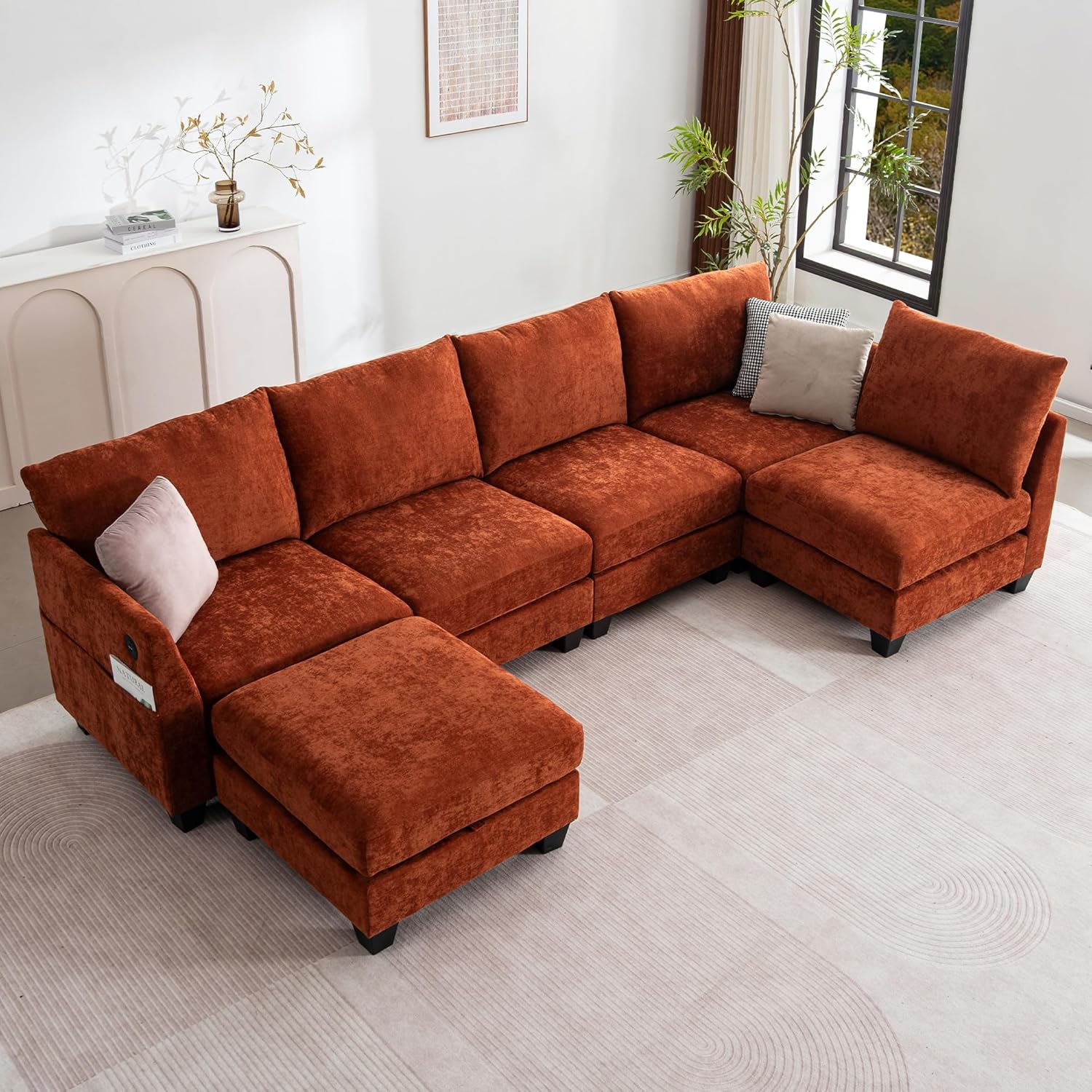 124" Modular U-Shaped Sectional Sofa with Storage Ottoman