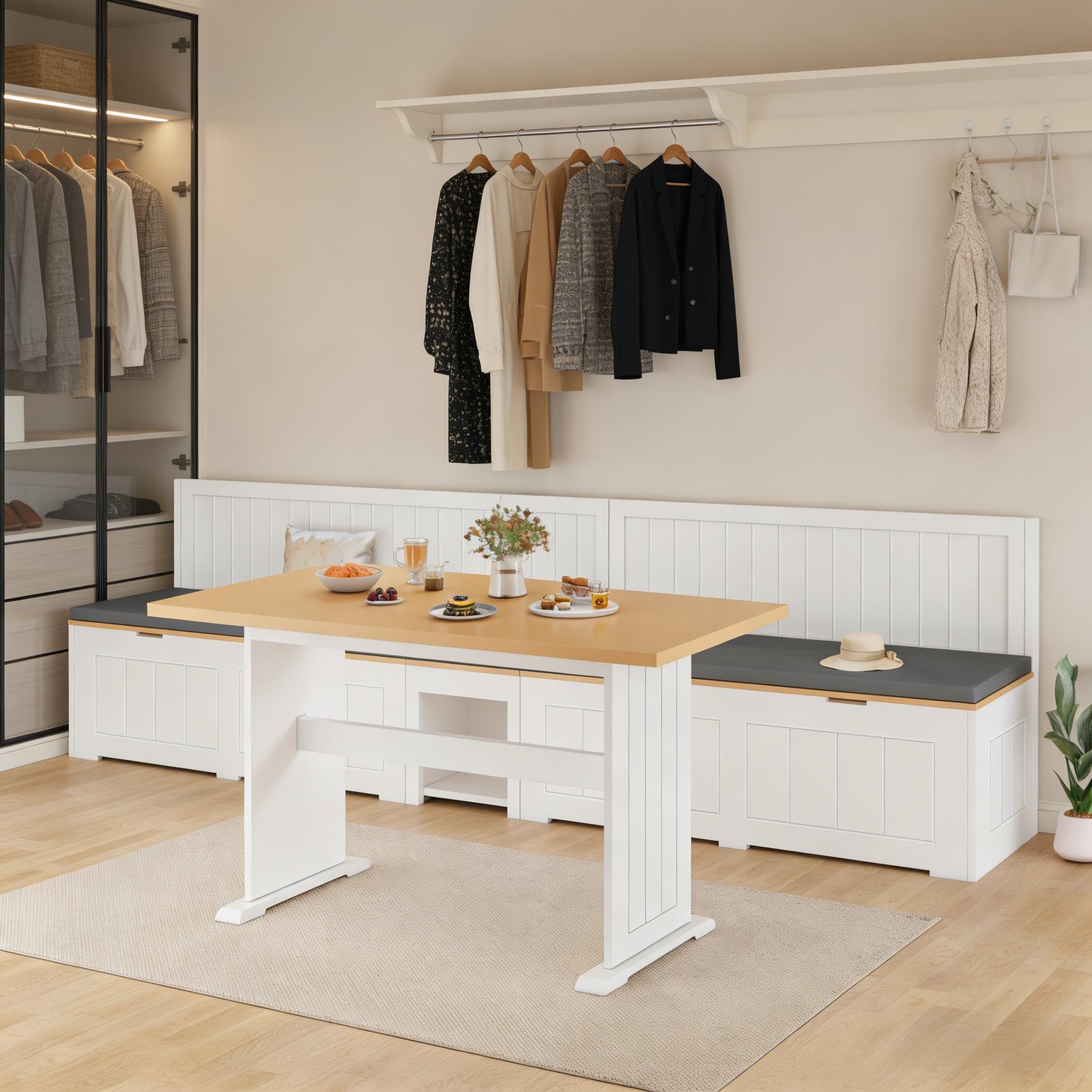 L-Shaped Corner Breakfast Nook Dining Set with Storage