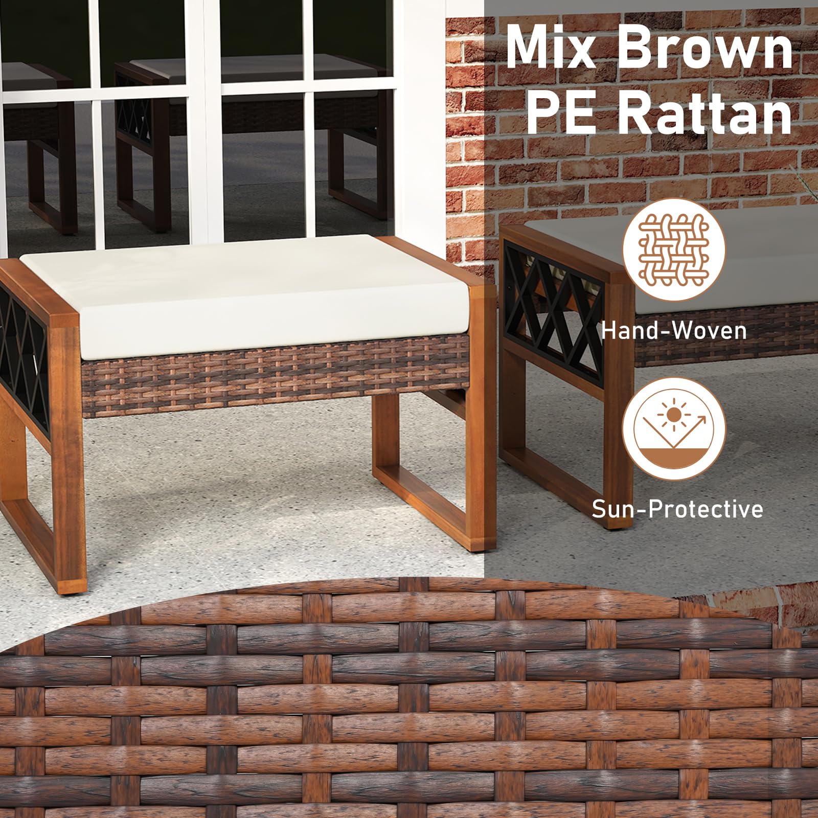 Wicker Outdoor Ottomans Set of 2 with Removable Cushions