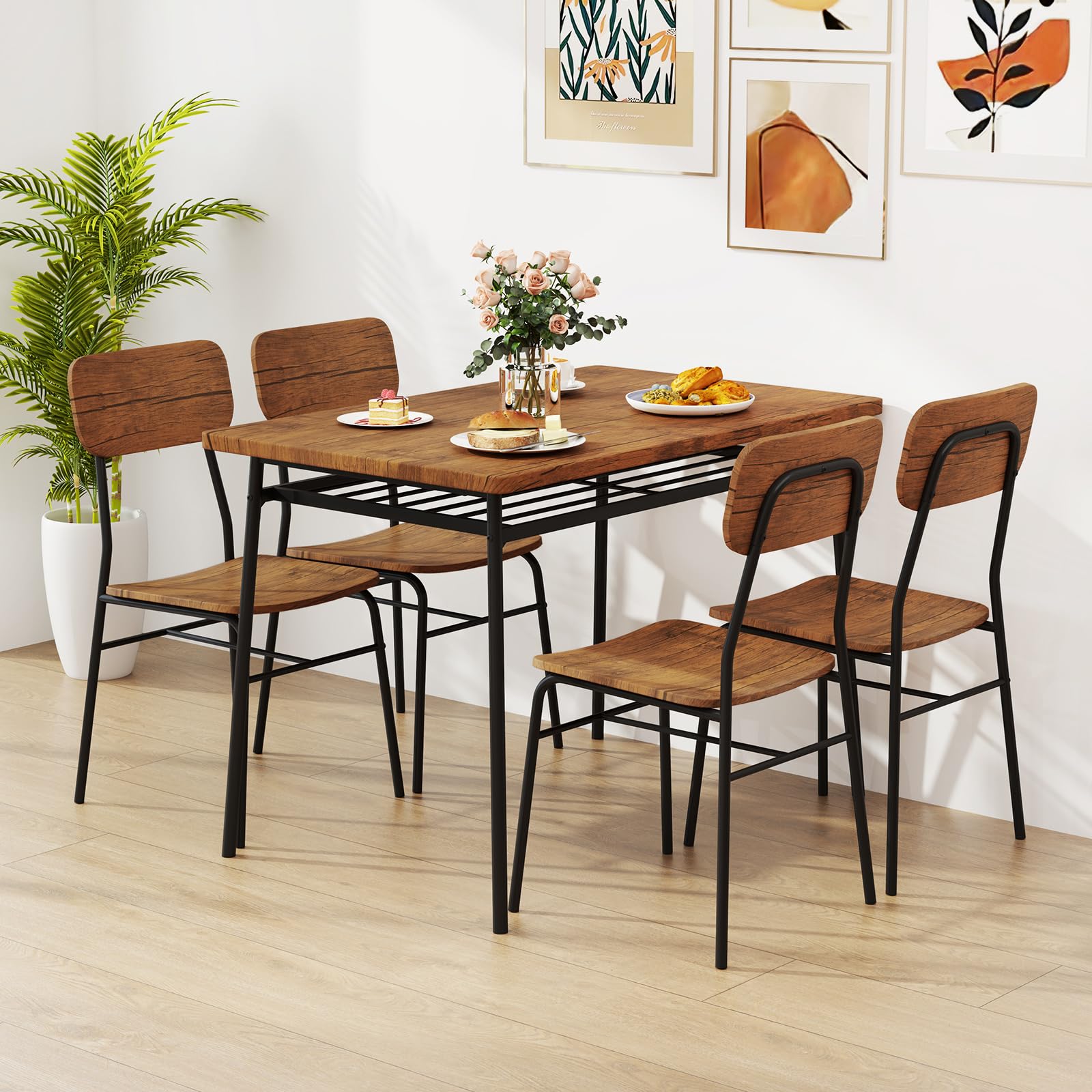 5-Piece Industrial Dining Table Set