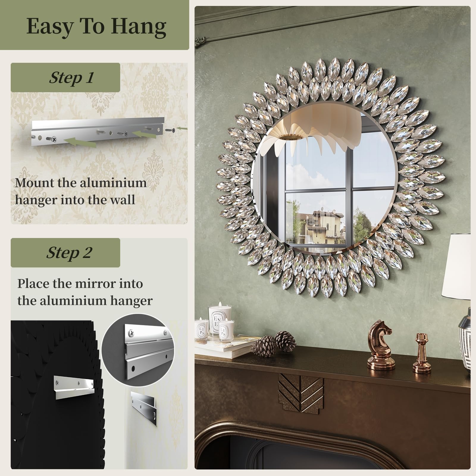 Round Diamond Wall Mirror 26 Inch