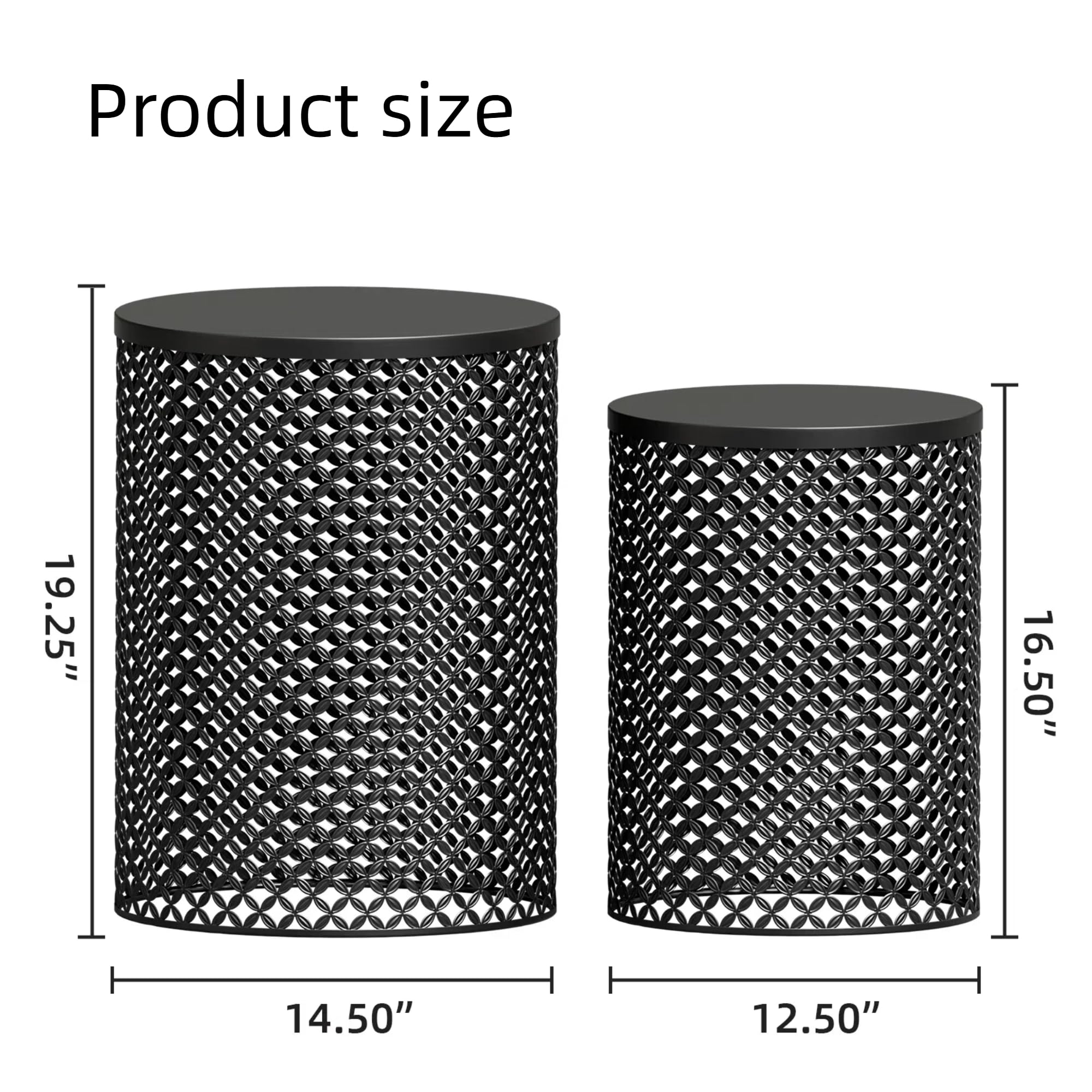 Outdoor Side Table Set of 2 - Round Metal Patio Accent Tables
