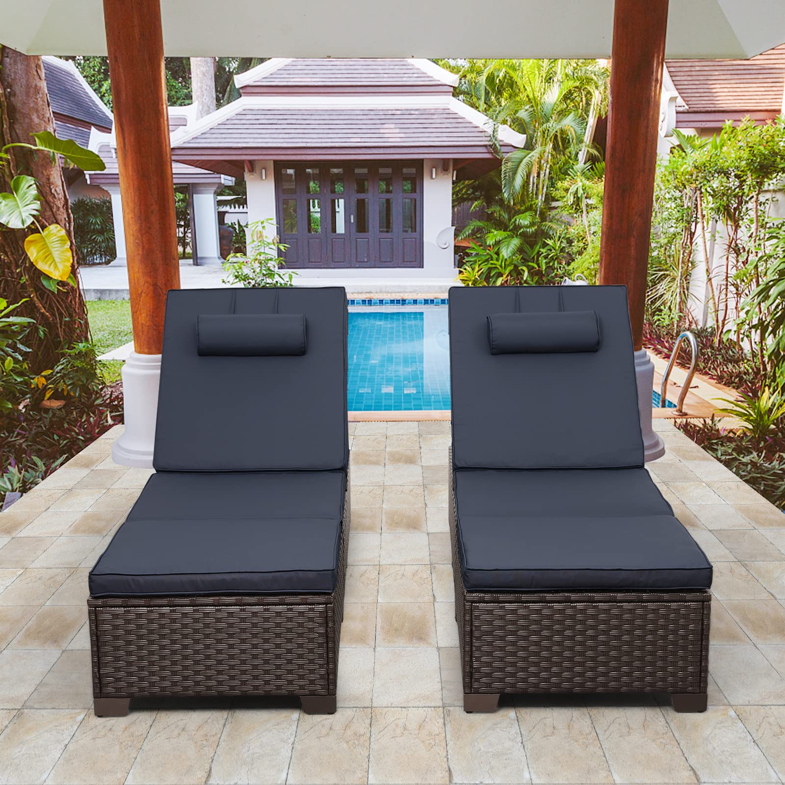 Outdoor Chaise Lounge Set with Adjustable Backrest and Cushions