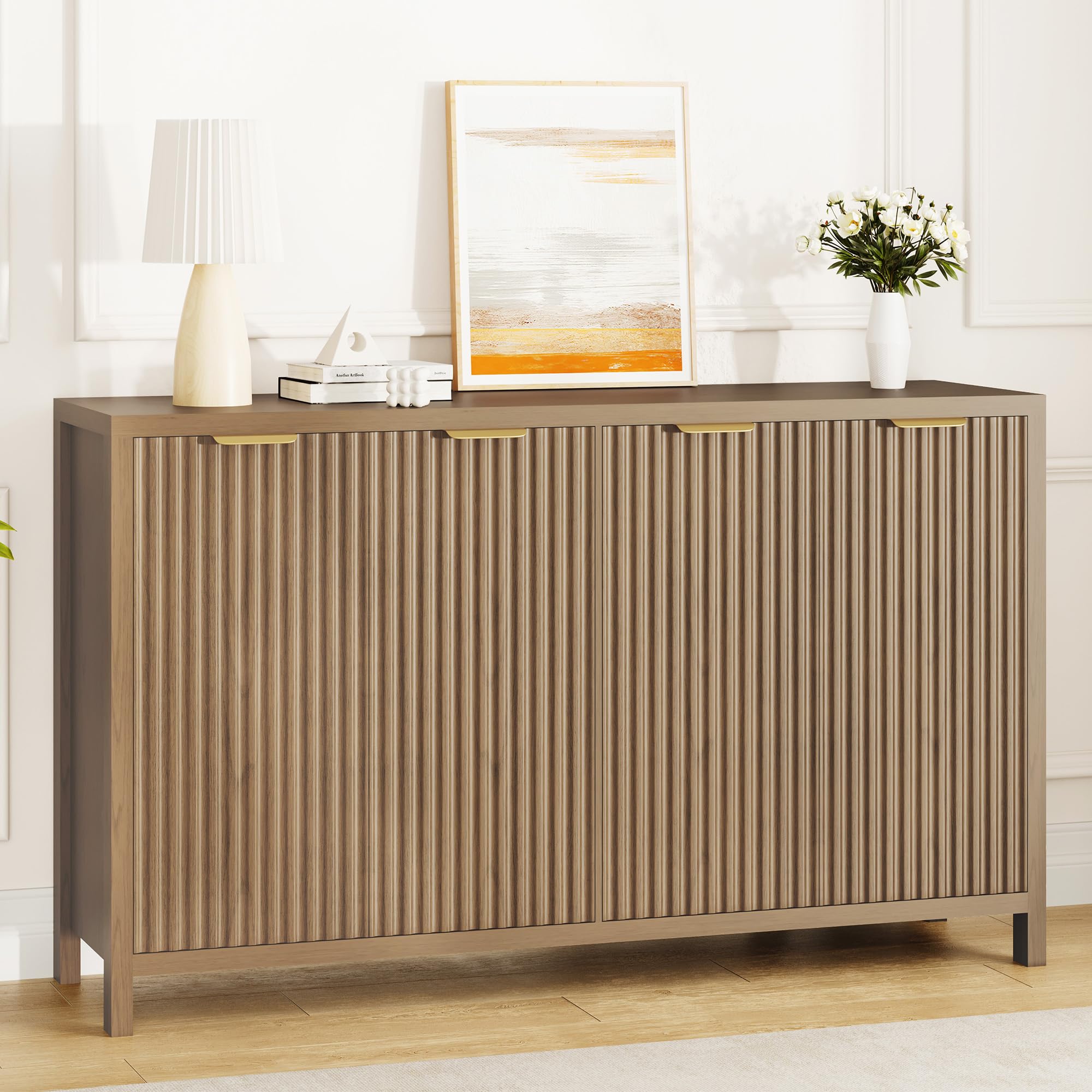 Fluted Buffet Cabinet with Storage 55" Sideboard with 4 Doors