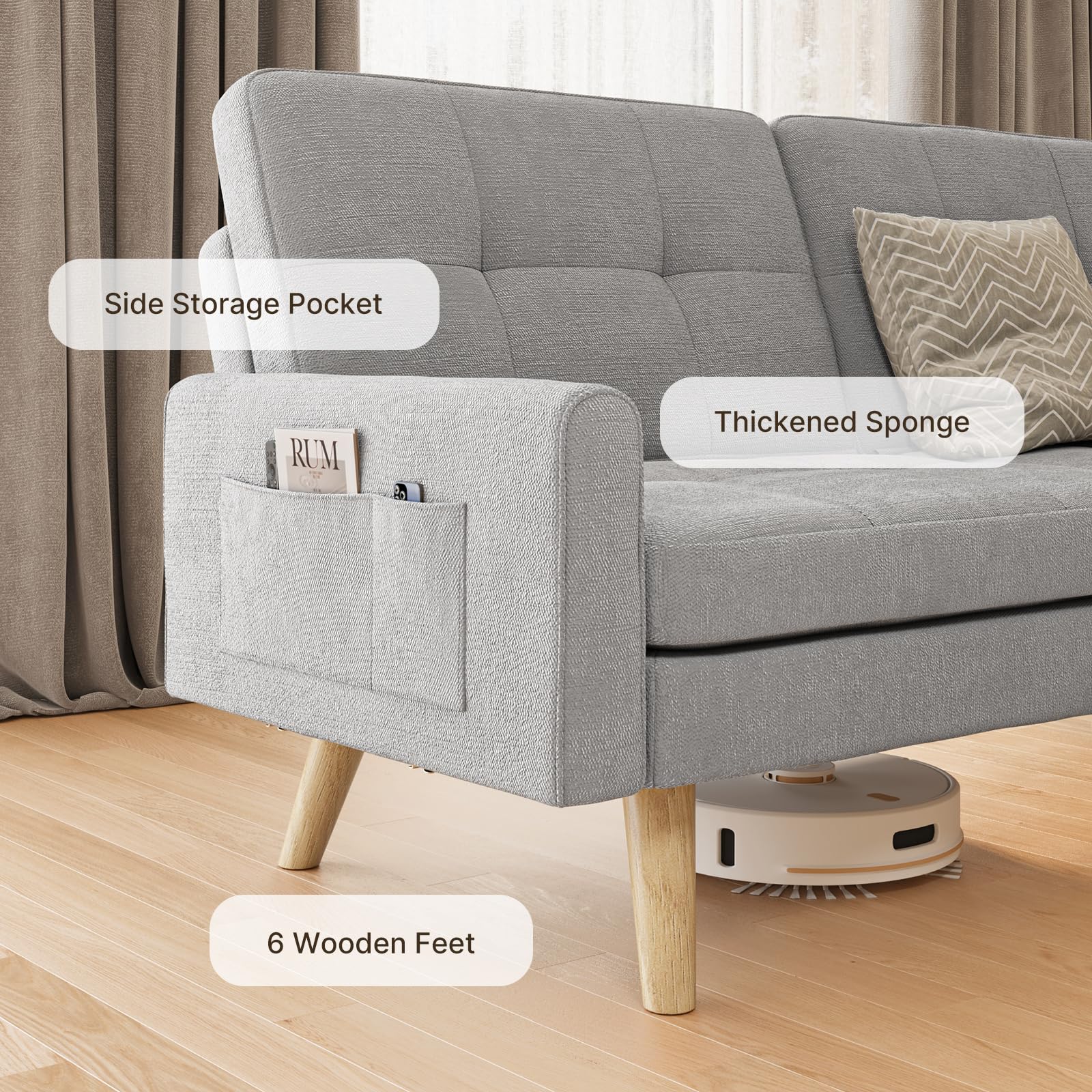 70.9" Sofa Bed with Adjustable Backrest and Removable Armrest