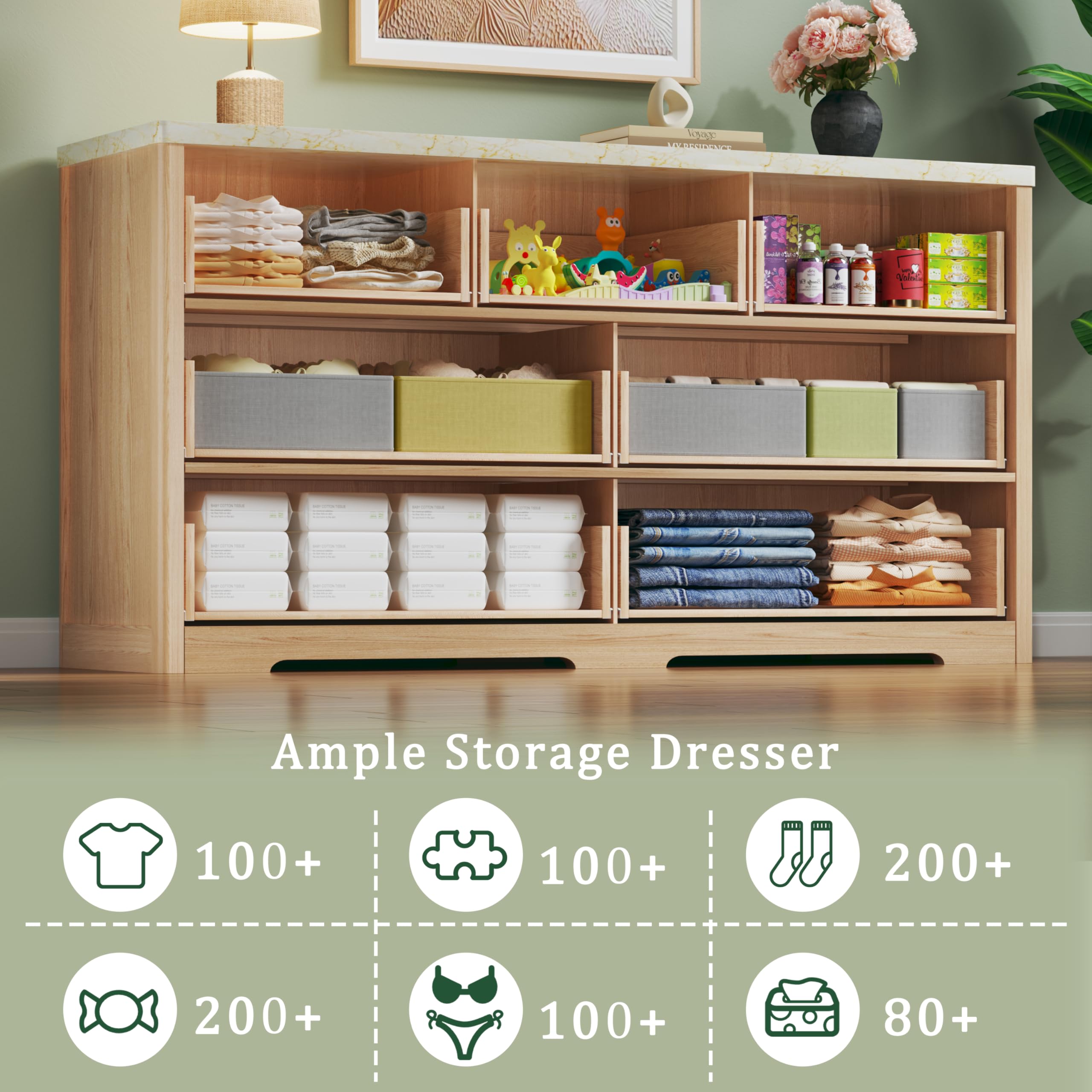 7-Drawer Fluted Dresser with Faux Marble Top