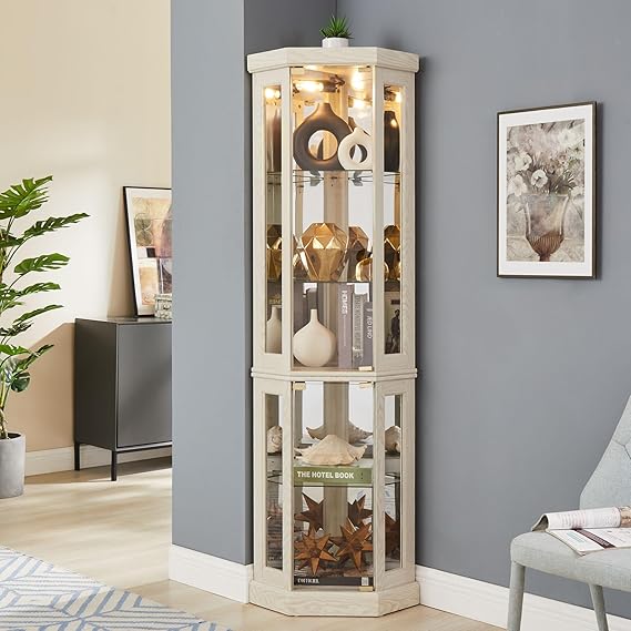 Lighted Glass Curio Cabinet with Adjustable Shelves