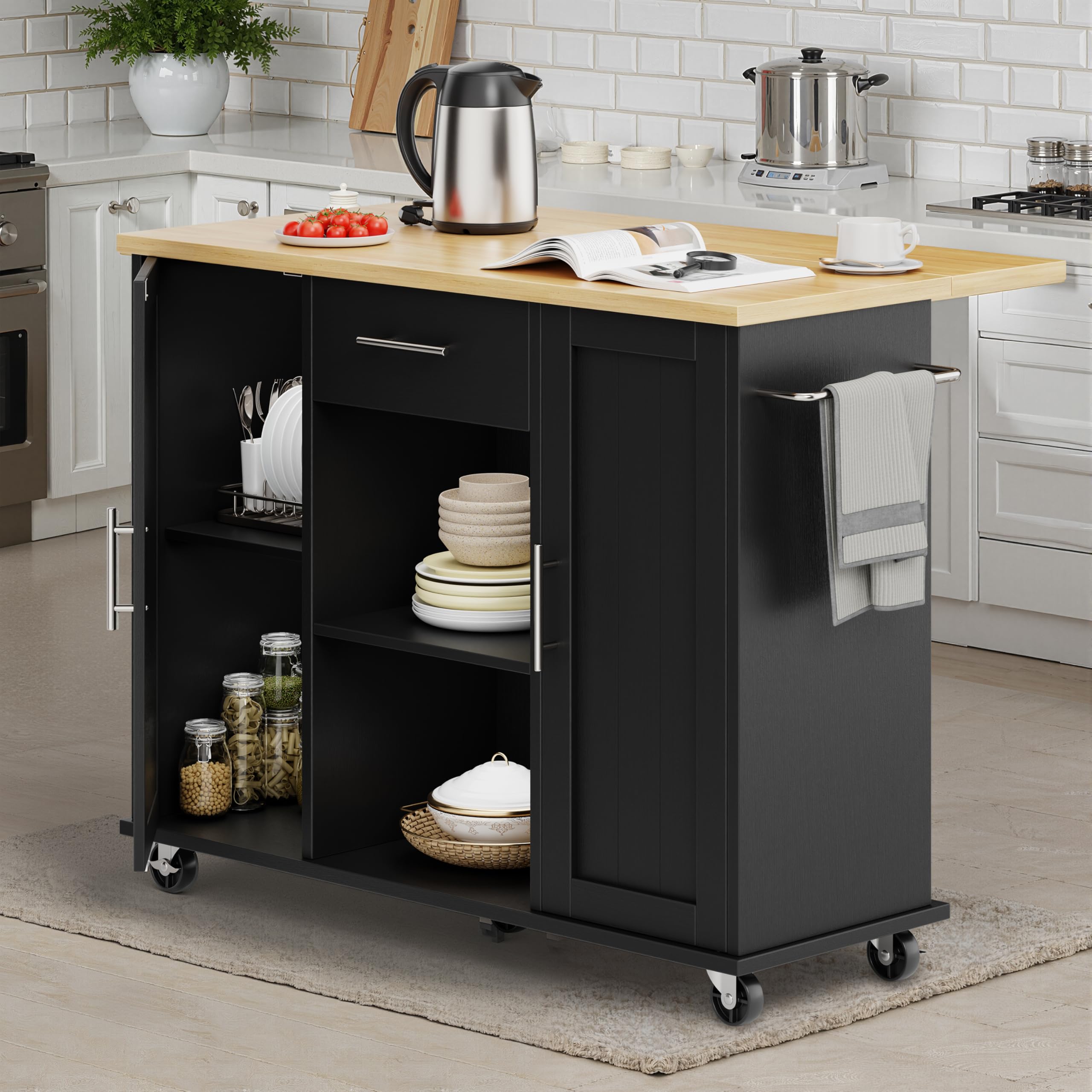 Rolling Kitchen Island Cart with Wheels and Drop Leaf