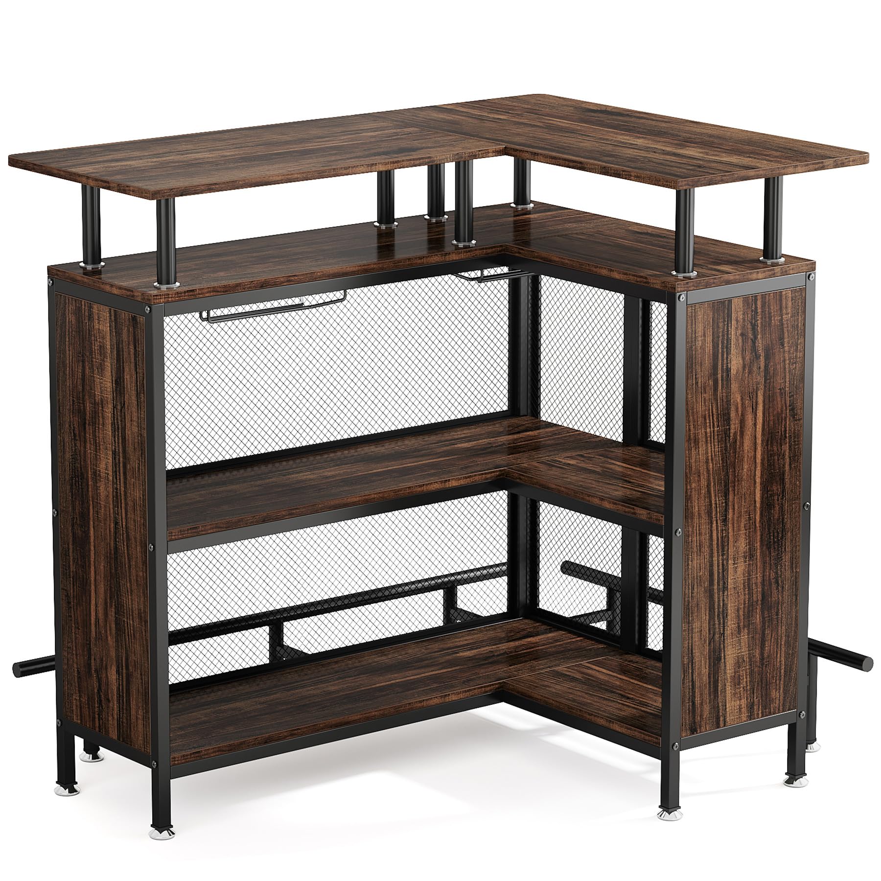 L-Shaped Bar Table with Stemware Racks