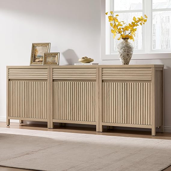 Fluted Buffet Cabinet with Storage - 87" Sideboard with Drawers and Adjustable Shelves