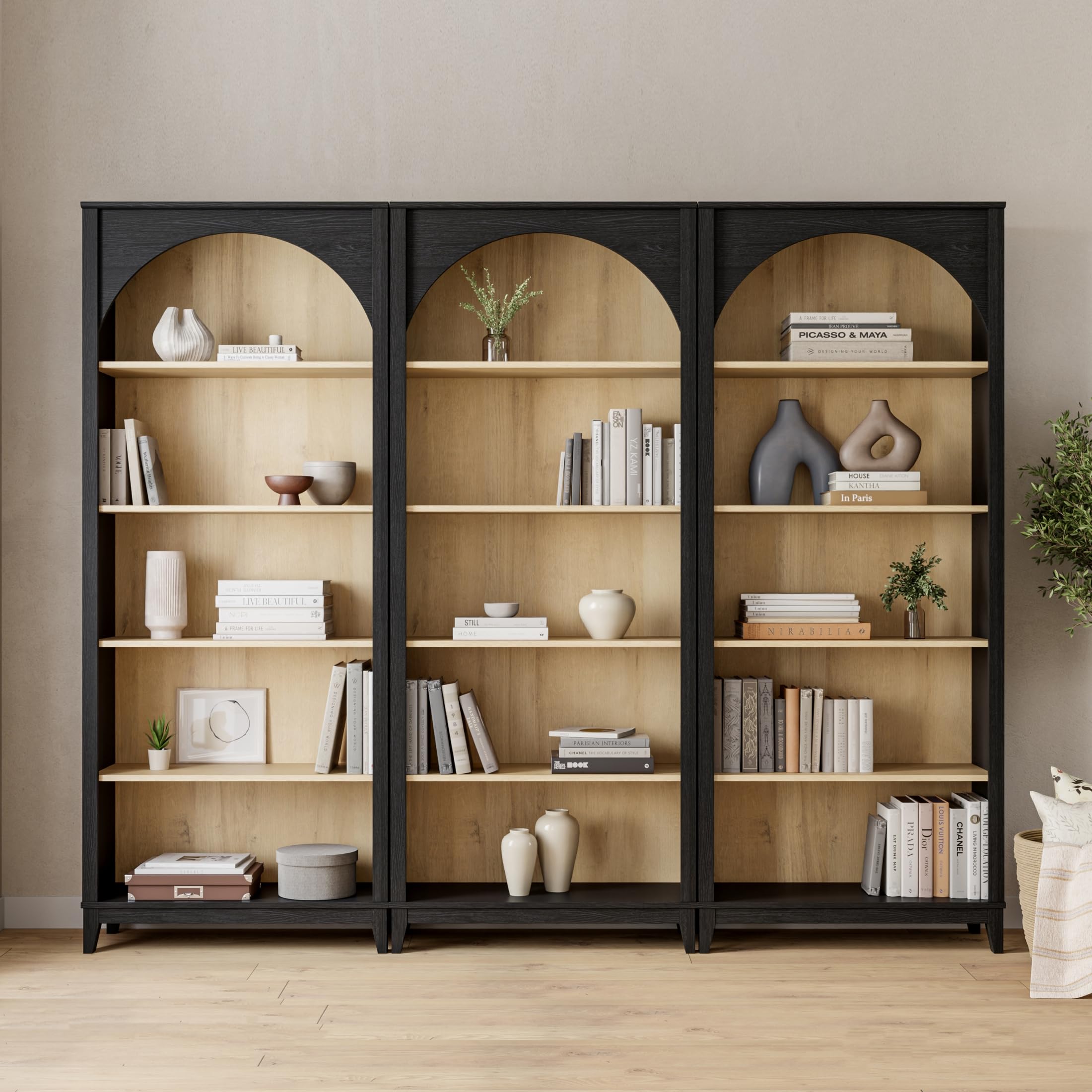 Arched Bookcase 78" Tall 5-Tier with Adjustable Shelves